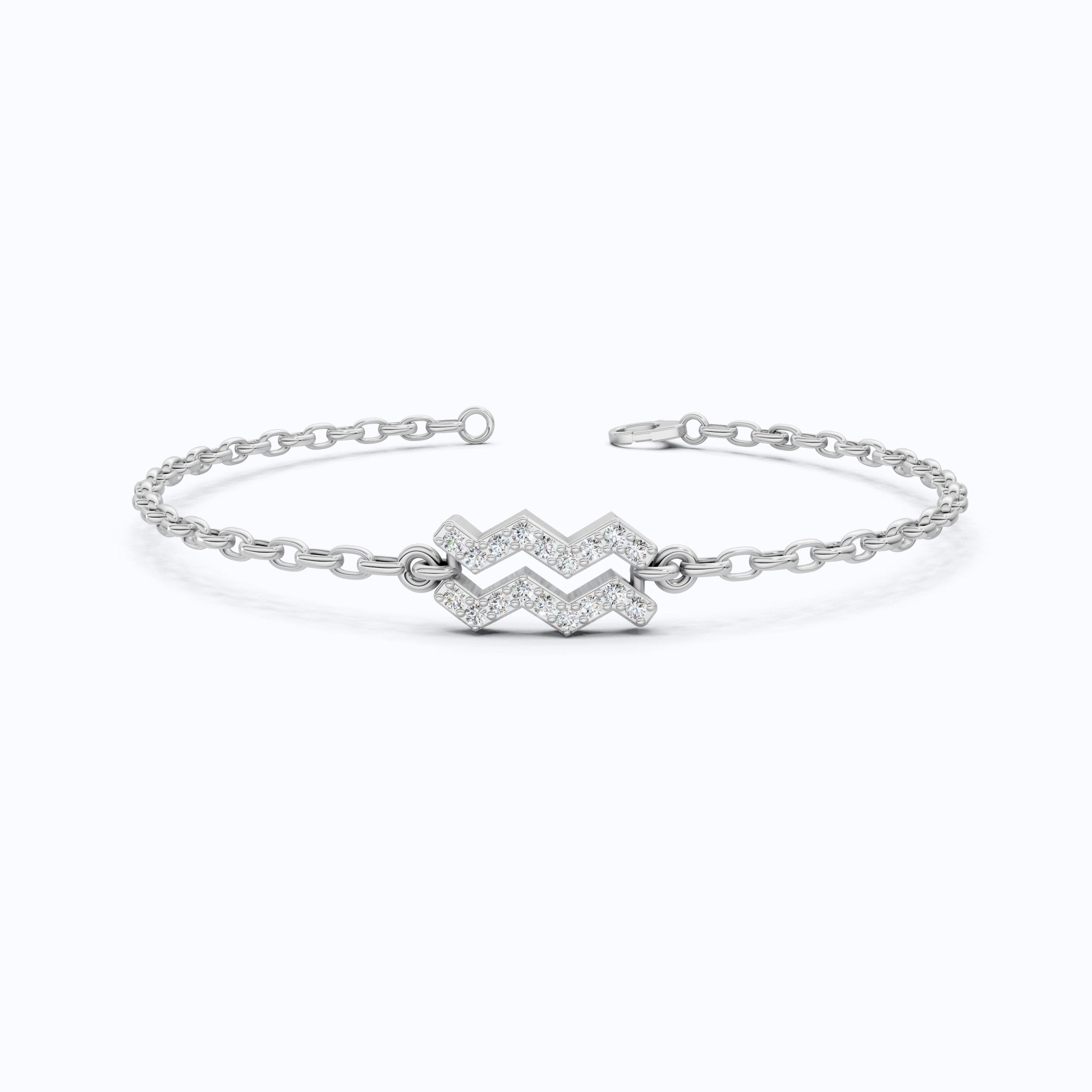 Dainty Aquarius Zodiac Sign Chain Bracelet in 14K Solid Gold, 0.18 TCW Round Cut Lab Created Diamonds, Birthstone Gift for Her, Stacking Celestial Jewelry - Shoora Designs
