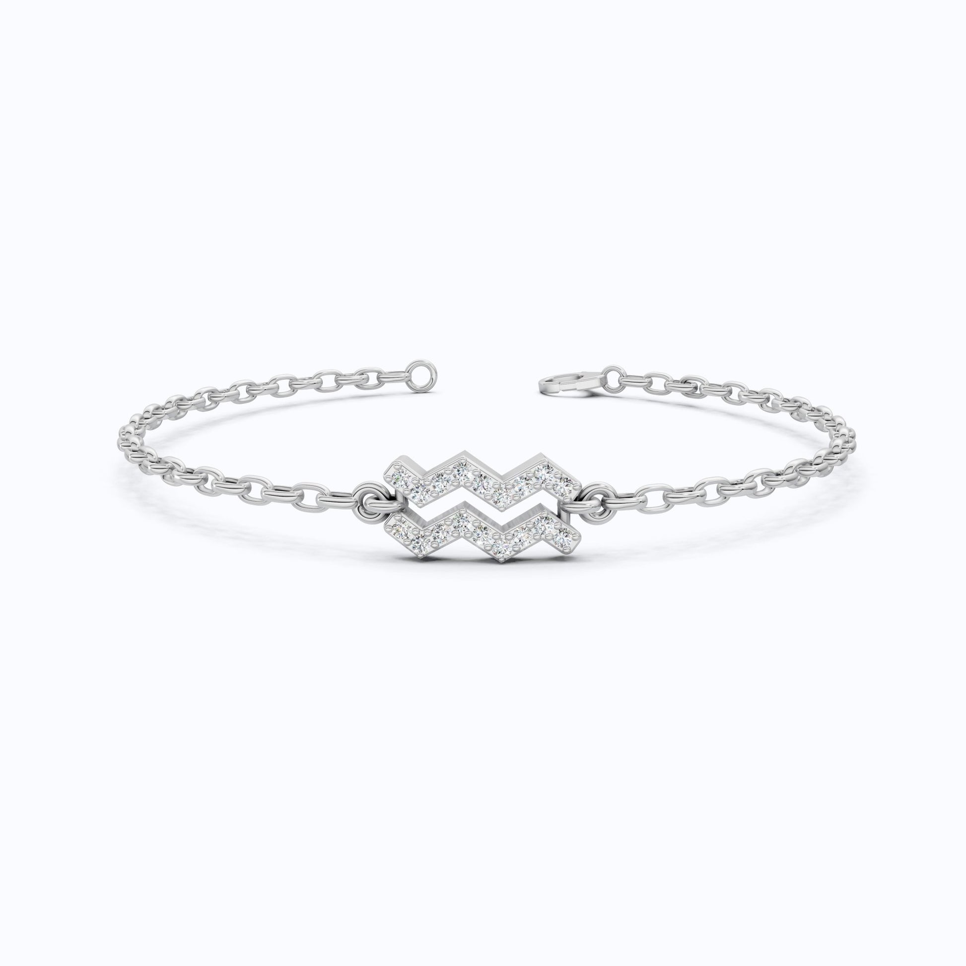 Dainty Aquarius Zodiac Sign Chain Bracelet in 14K Solid Gold, 0.18 TCW Round Cut Lab Created Diamonds, Birthstone Gift for Her, Stacking Celestial Jewelry - Shoora Designs