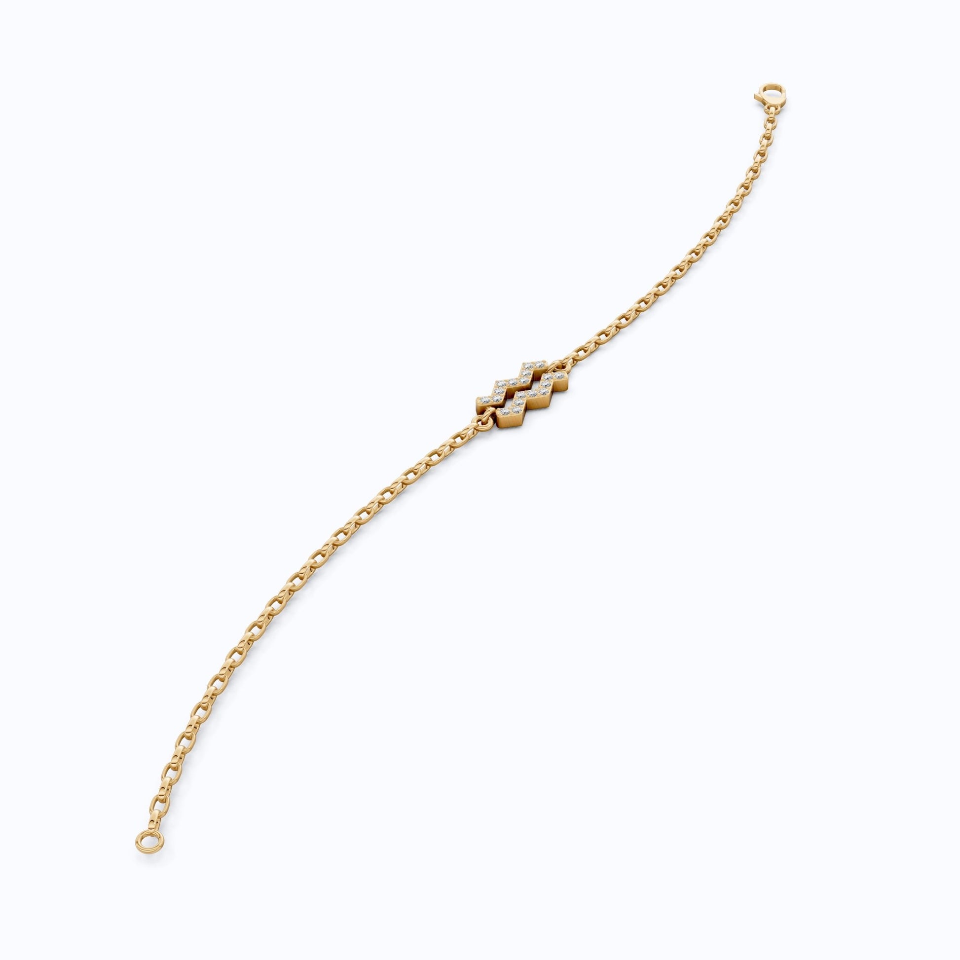 Dainty Aquarius Zodiac Sign Chain Bracelet in 14K Solid Gold, 0.18 TCW Round Cut Lab Created Diamonds, Birthstone Gift for Her, Stacking Celestial Jewelry - Shoora Designs