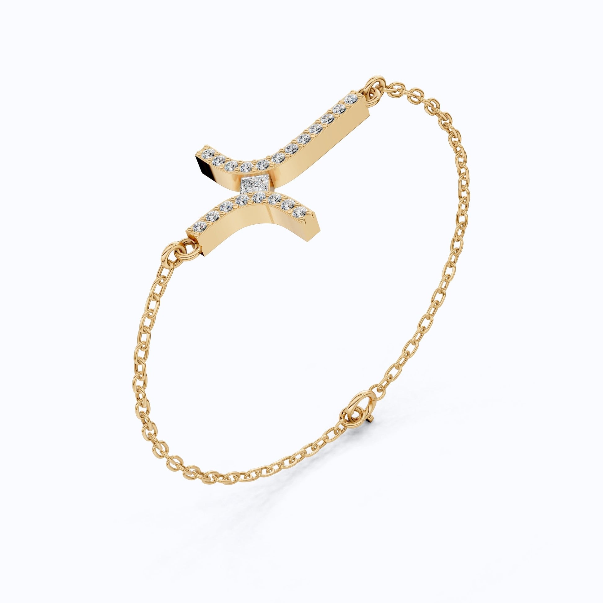 Dainty Arch Cross Chain Bracelet in 14K Solid Gold, 0.30 TCW Princess/Round Cut Lab Grown Diamonds, Fashion Bracelet, Anniversary Gift for Her - Shoora Designs
