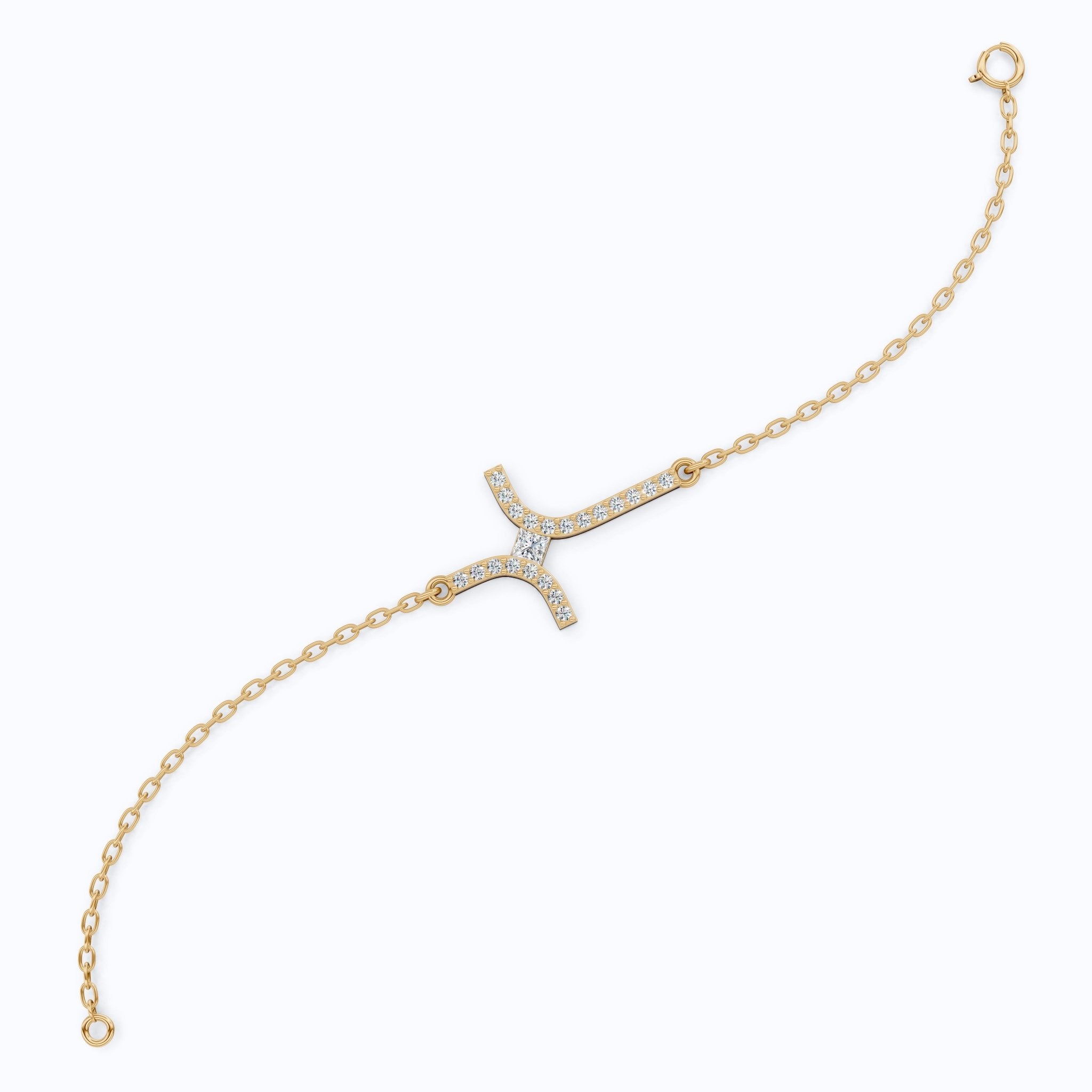Dainty Arch Cross Chain Bracelet in 14K Solid Gold, 0.30 TCW Princess/Round Cut Lab Grown Diamonds, Fashion Bracelet, Anniversary Gift for Her - Shoora Designs