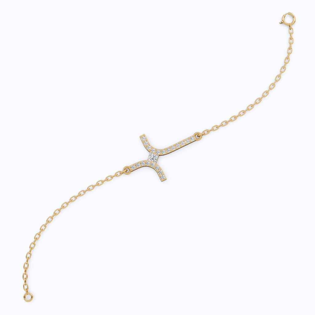 Dainty Arch Cross Chain Bracelet in 14K Solid Gold, 0.30 TCW Princess/Round Cut Lab Grown Diamonds, Fashion Bracelet, Anniversary Gift for Her - Shoora Designs