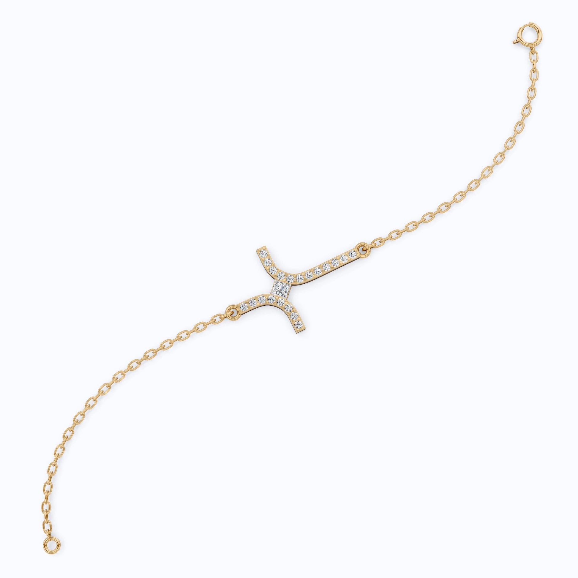 Dainty Arch Cross Chain Bracelet in 14K Solid Gold, 0.30 TCW Princess/Round Cut Lab Grown Diamonds, Fashion Bracelet, Anniversary Gift for Her - Shoora Designs