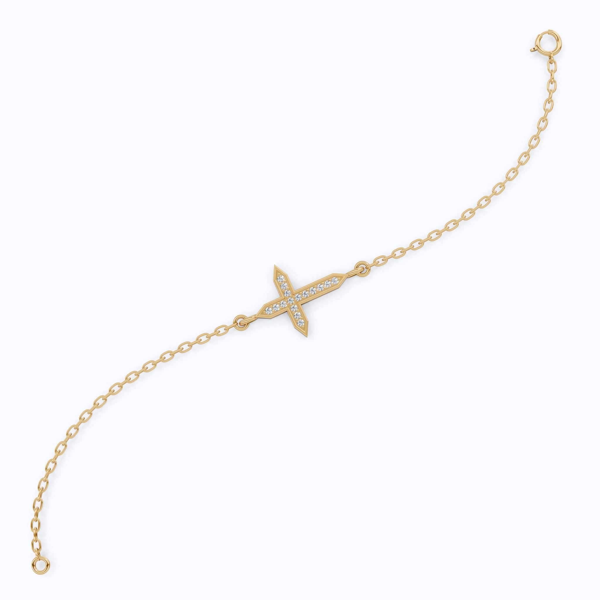 Dainty Arrow Tip Cross Chain Bracelet in 14K Solid Gold, 0.06 TCW Round Cut Lab Created Diamonds, Christian Bracelet, Christmas Gift for Her - Shoora Designs