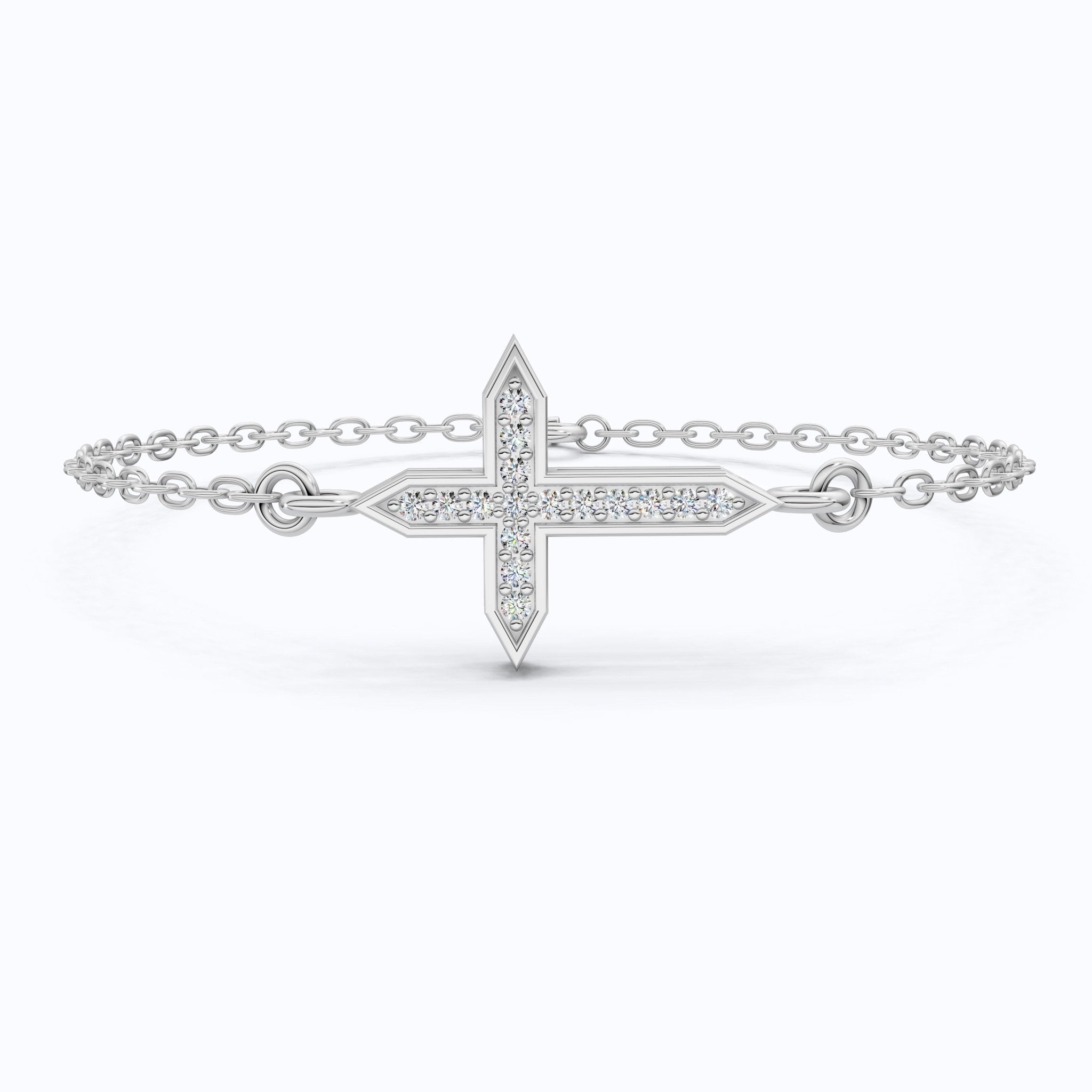 Dainty Arrow Tip Cross Chain Bracelet in 14K Solid Gold, 0.06 TCW Round Cut Lab Created Diamonds, Christian Bracelet, Christmas Gift for Her - Shoora Designs