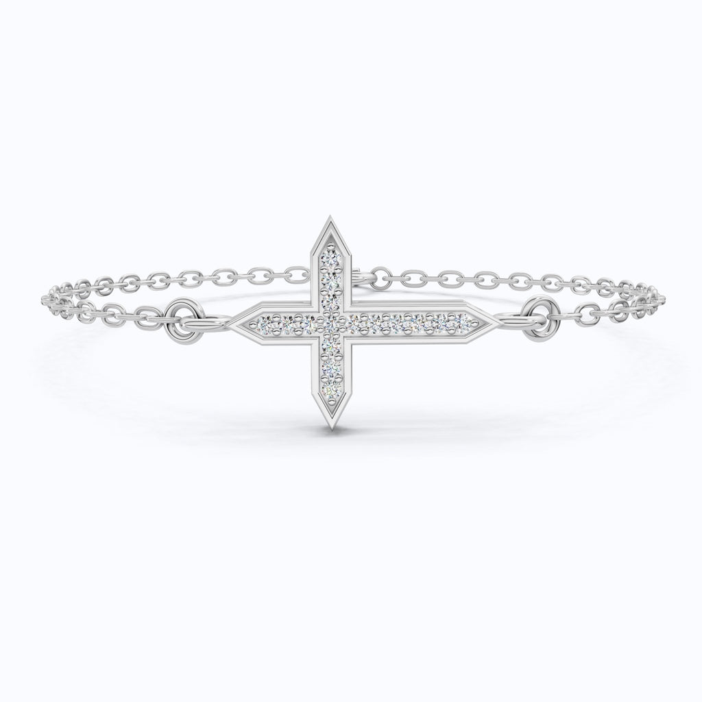 Dainty Arrow Tip Cross Chain Bracelet in 14K Solid Gold, 0.06 TCW Round Cut Lab Created Diamonds, Christian Bracelet, Christmas Gift for Her - Shoora Designs