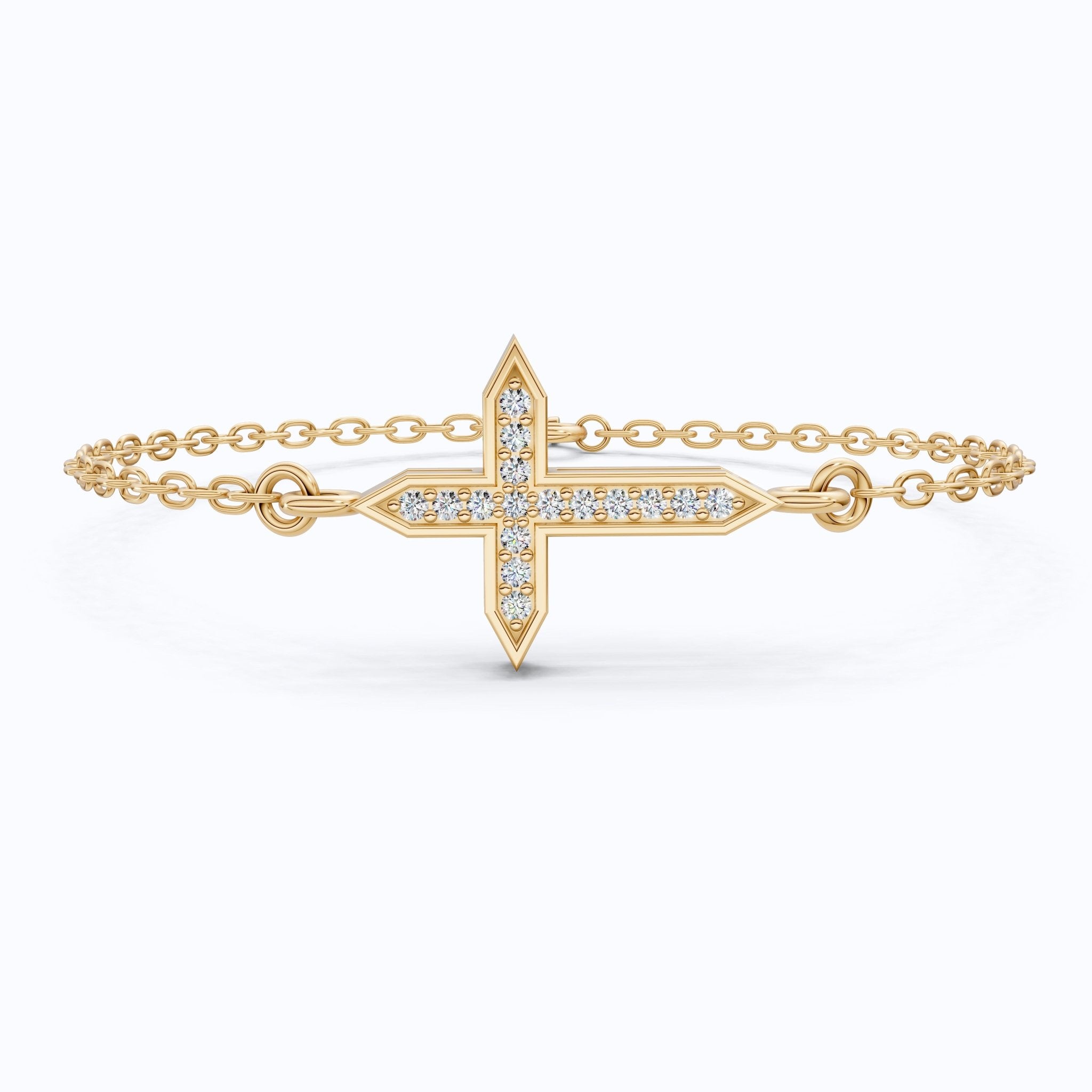 Dainty Arrow Tip Cross Chain Bracelet in 14K Solid Gold, 0.06 TCW Round Cut Lab Created Diamonds, Christian Bracelet, Christmas Gift for Her - Shoora Designs