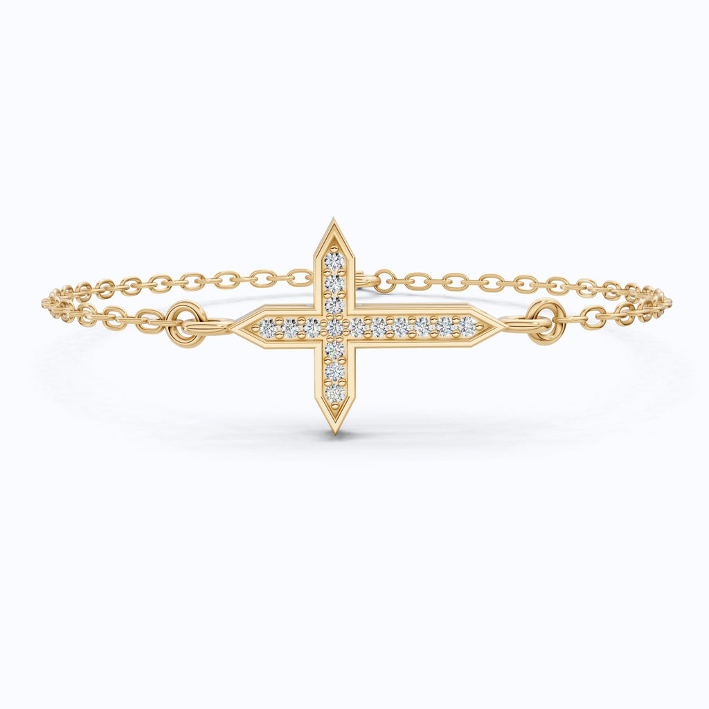 Dainty Arrow Tip Cross Chain Bracelet in 14K Solid Gold, 0.06 TCW Round Cut Lab Created Diamonds, Christian Bracelet, Christmas Gift for Her - Shoora Designs