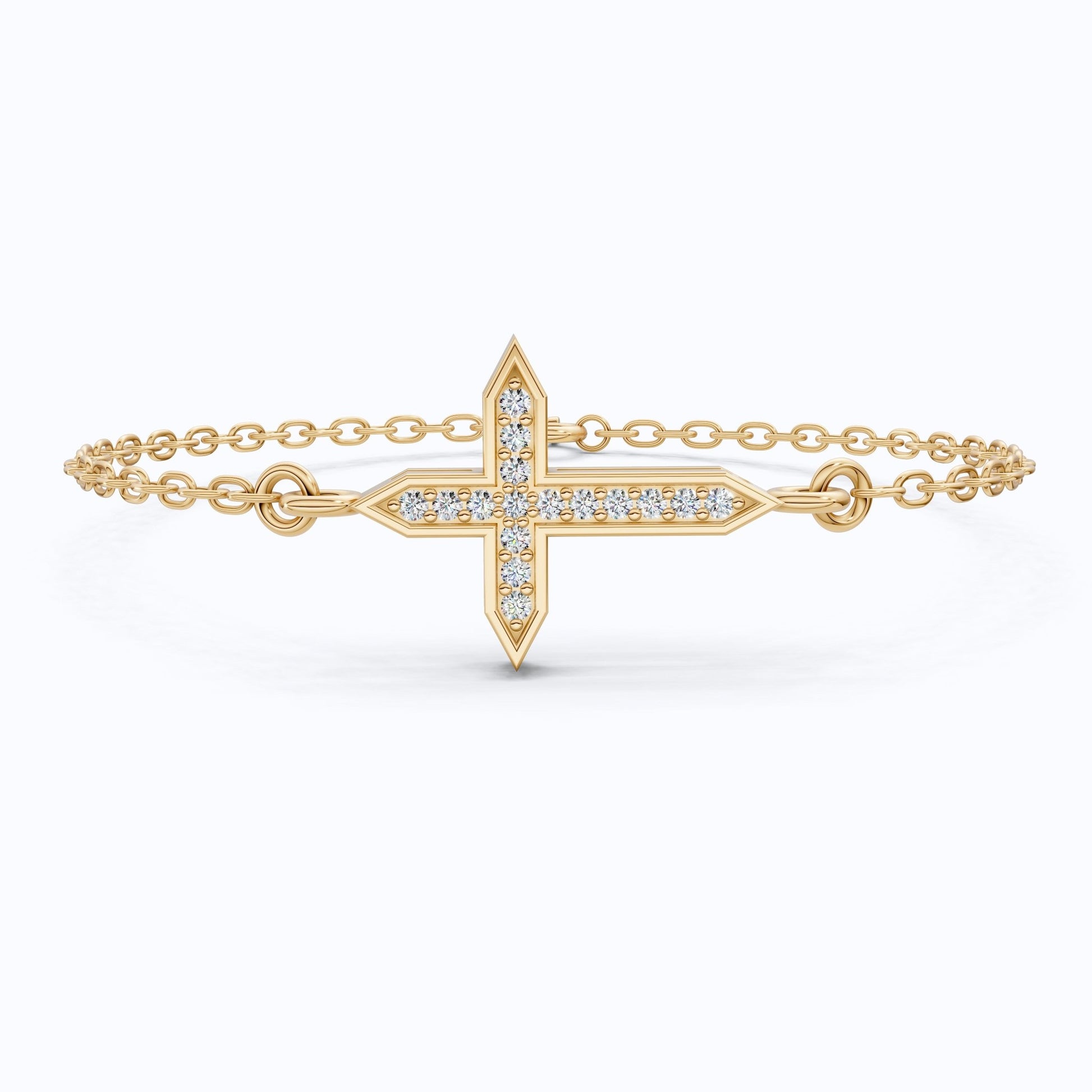 Dainty Arrow Tip Cross Chain Bracelet in 14K Solid Gold, 0.06 TCW Round Cut Lab Created Diamonds, Christian Bracelet, Christmas Gift for Her - Shoora Designs