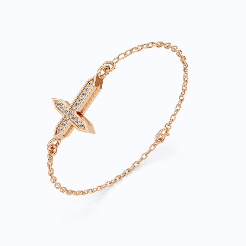 Dainty Arrow Tip Cross Chain Bracelet in 14K Solid Gold, 0.06 TCW Round Cut Lab Created Diamonds, Christian Bracelet, Christmas Gift for Her - Shoora Designs