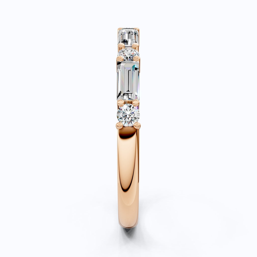Dainty Baguette & Round Accent Band in 14K Solid Gold, 0.71 TCW Round/Baguette Cut Lab Grown Diamond, Wedding Jewelry, Promise Ring - Shoora Designs