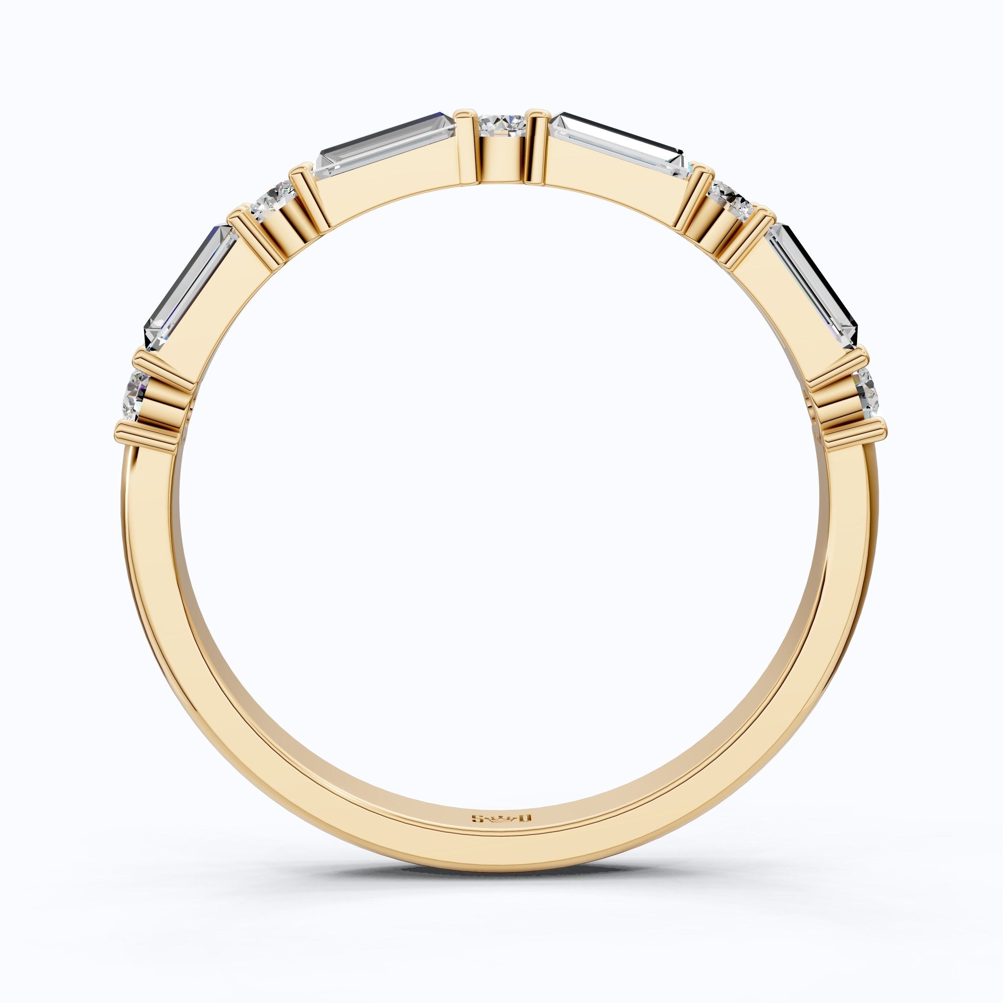 Dainty Baguette & Round Accent Band in 14K Solid Gold, 0.71 TCW Round/Baguette Cut Lab Grown Diamond, Wedding Jewelry, Promise Ring - Shoora Designs