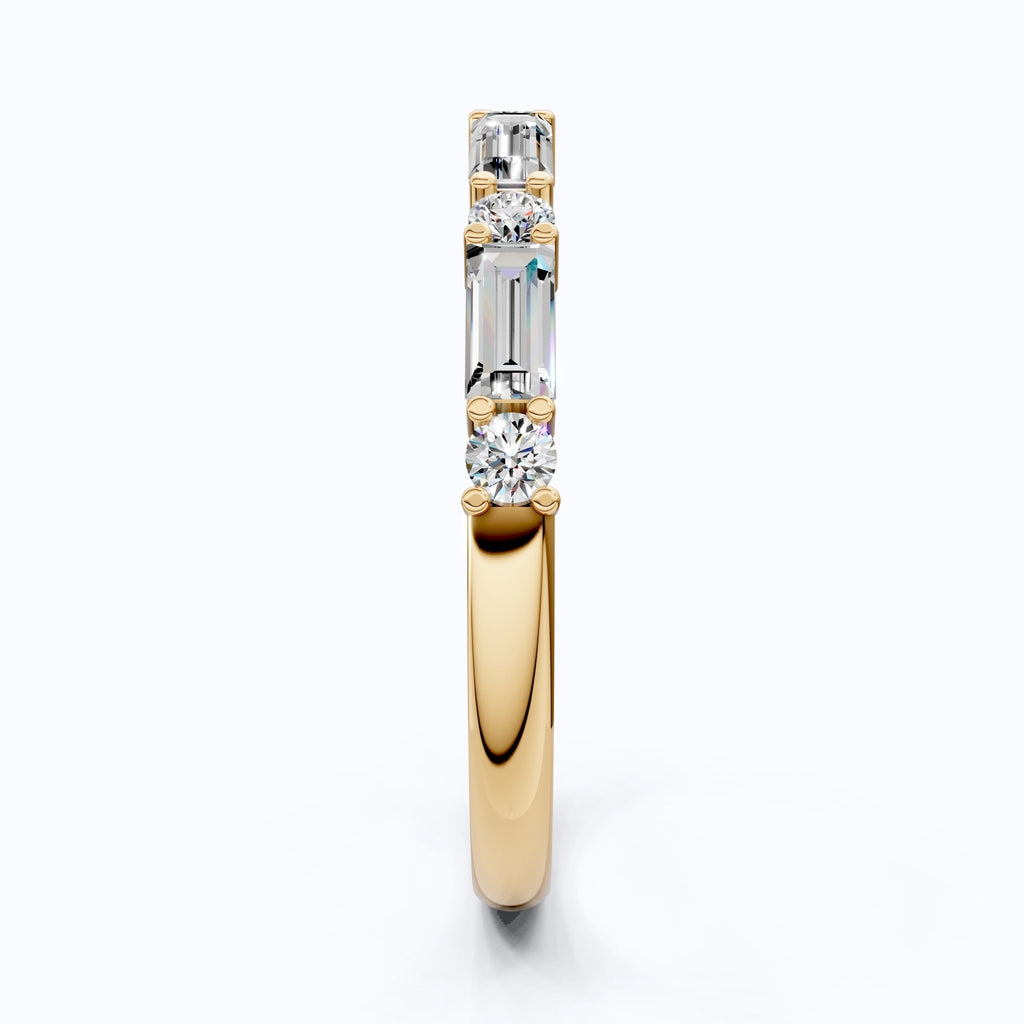 Dainty Baguette & Round Accent Band in 14K Solid Gold, 0.71 TCW Round/Baguette Cut Lab Grown Diamond, Wedding Jewelry, Promise Ring - Shoora Designs