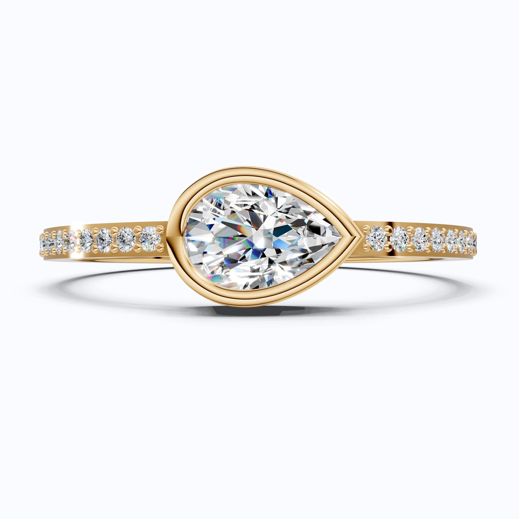 Dainty Bezel Set Pavé Engagement Ring in 14K Solid Gold, 0.50 CT Pear Cut Lab Created Diamond, Bridal Jewelry, Gift For Her, Daily Wear Ring - Shoora Designs