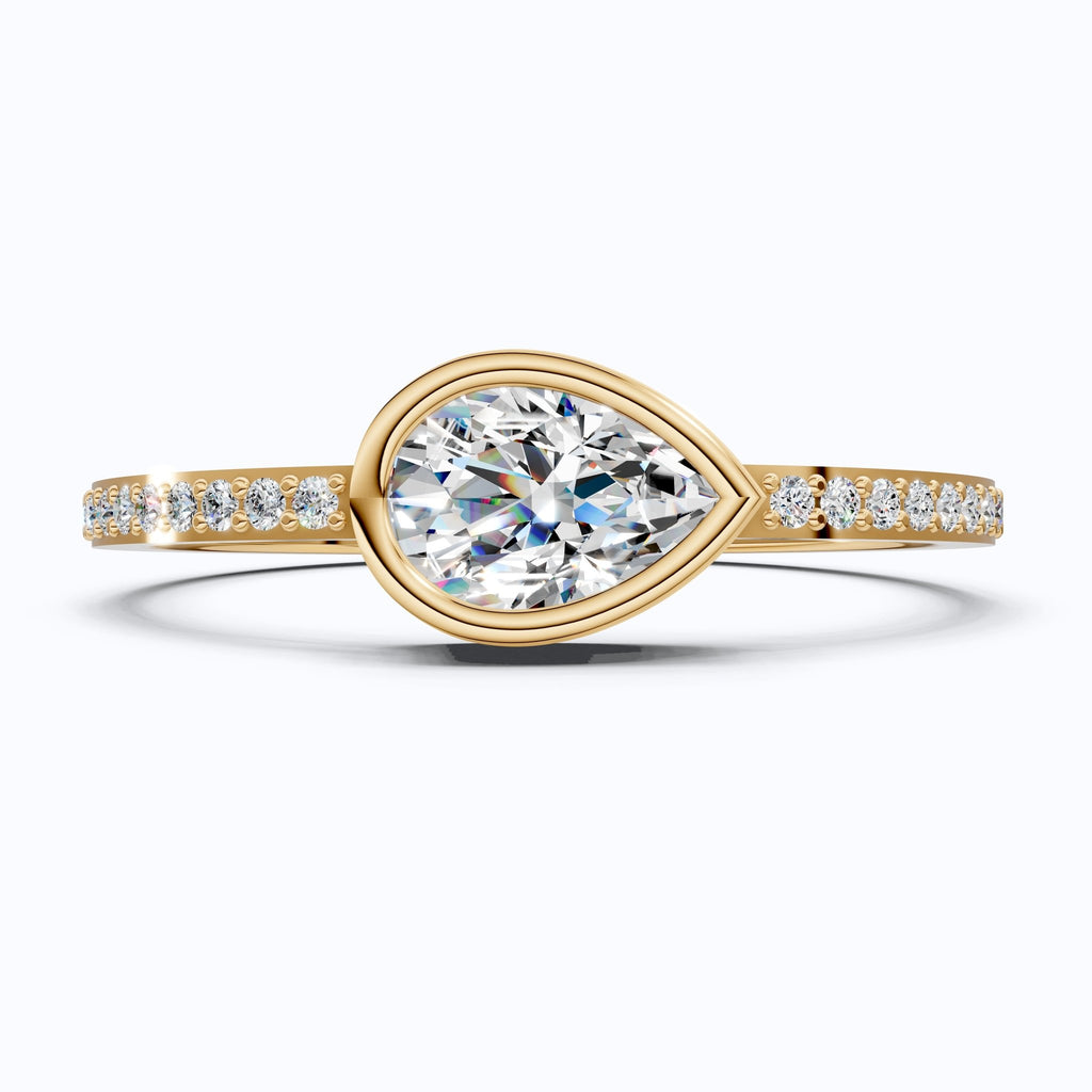 Dainty Bezel Set Pavé Engagement Ring in 14K Solid Gold, 0.50 CT Pear Cut Lab Created Diamond, Bridal Jewelry, Gift For Her, Daily Wear Ring - Shoora Designs