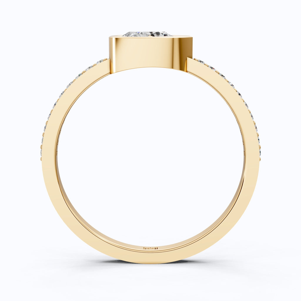 Dainty Bezel Set Pavé Engagement Ring in 14K Solid Gold, 0.50 CT Pear Cut Lab Created Diamond, Bridal Jewelry, Gift For Her, Daily Wear Ring - Shoora Designs