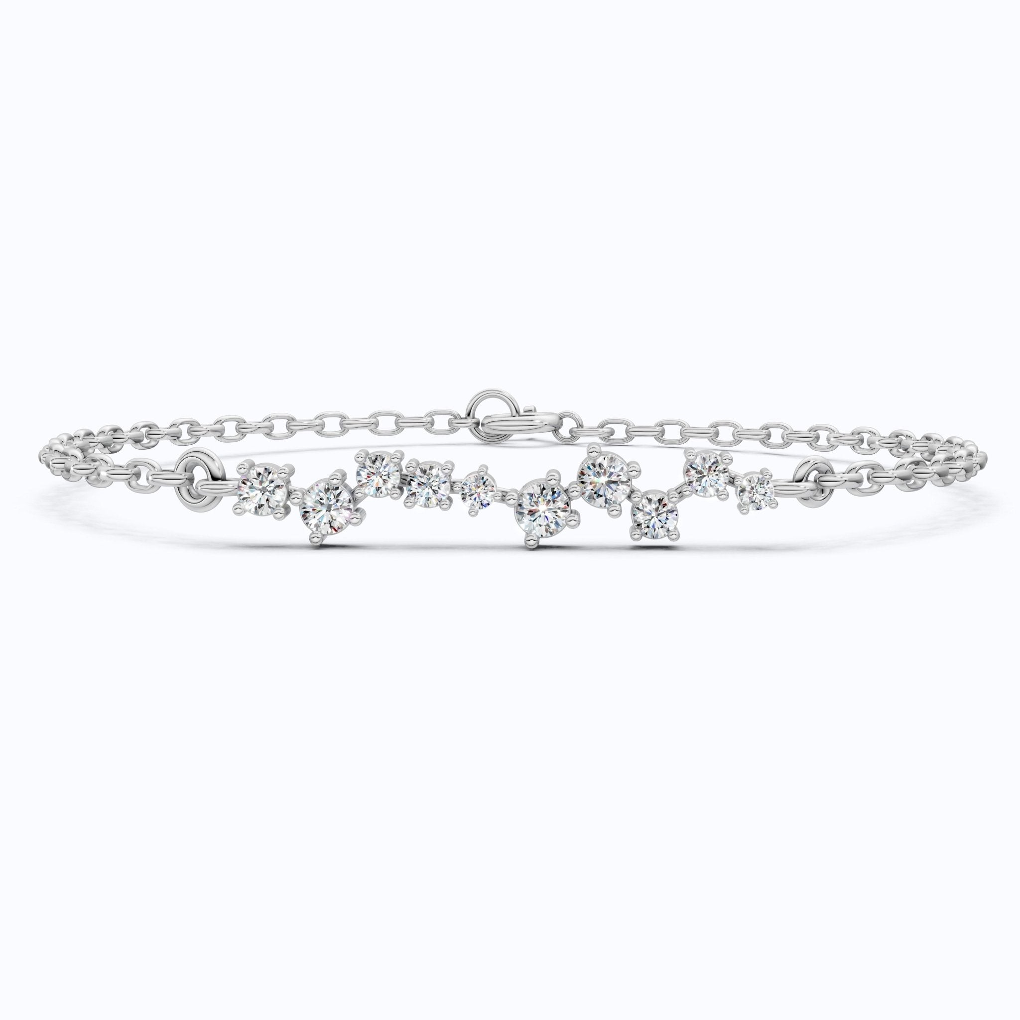 Dainty Cluster Bar Chain Bracelet in 14k Solid Gold, 0.55 TCW Round Cut Lab Created Diamond, Delicate Gift for Her Jewelry - Shoora Designs