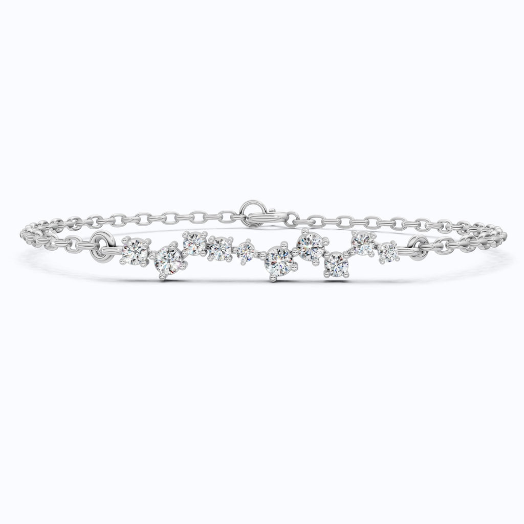 Dainty Cluster Bar Chain Bracelet in 14k Solid Gold, 0.55 TCW Round Cut Lab Created Diamond, Delicate Gift for Her Jewelry - Shoora Designs