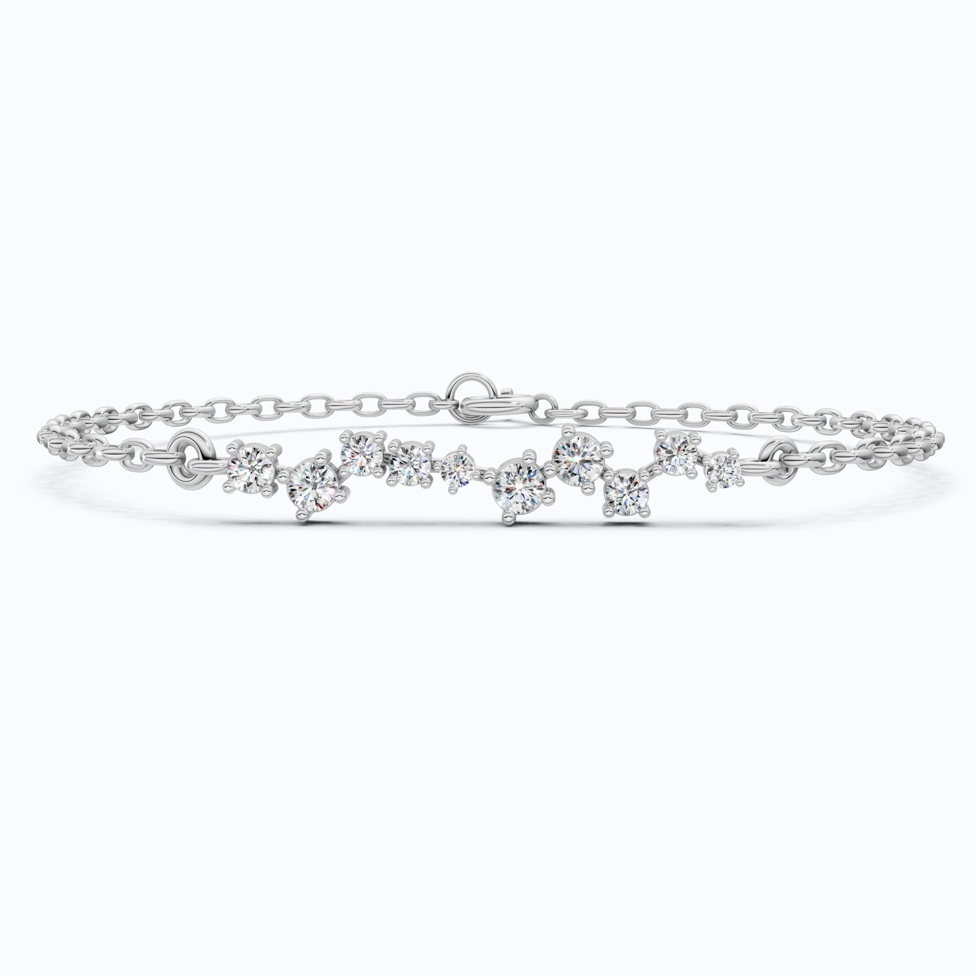 Dainty Cluster Bar Chain Bracelet in 14k Solid Gold, 0.55 TCW Round Cut Lab Created Diamond, Delicate Gift for Her Jewelry - Shoora Designs