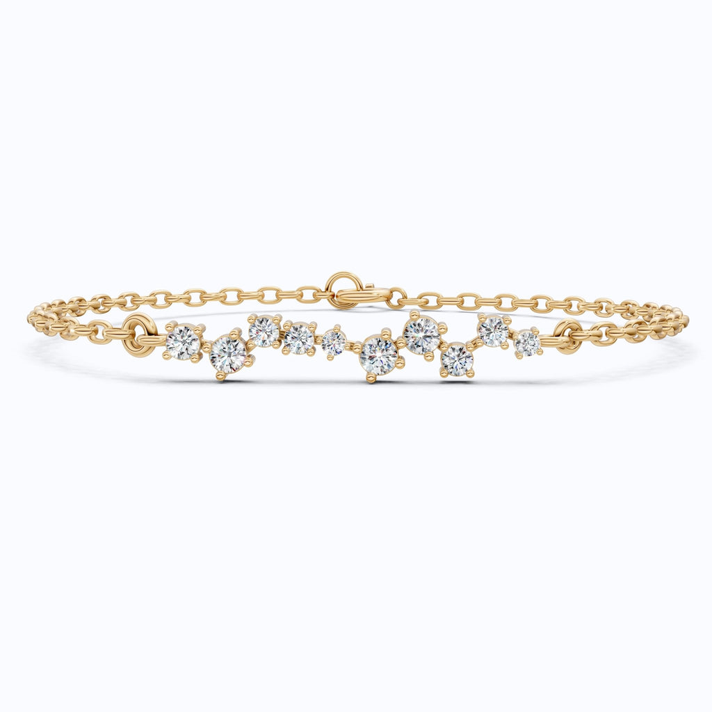 Dainty Cluster Bar Chain Bracelet in 14k Solid Gold, 0.55 TCW Round Cut Lab Created Diamond, Delicate Gift for Her Jewelry - Shoora Designs