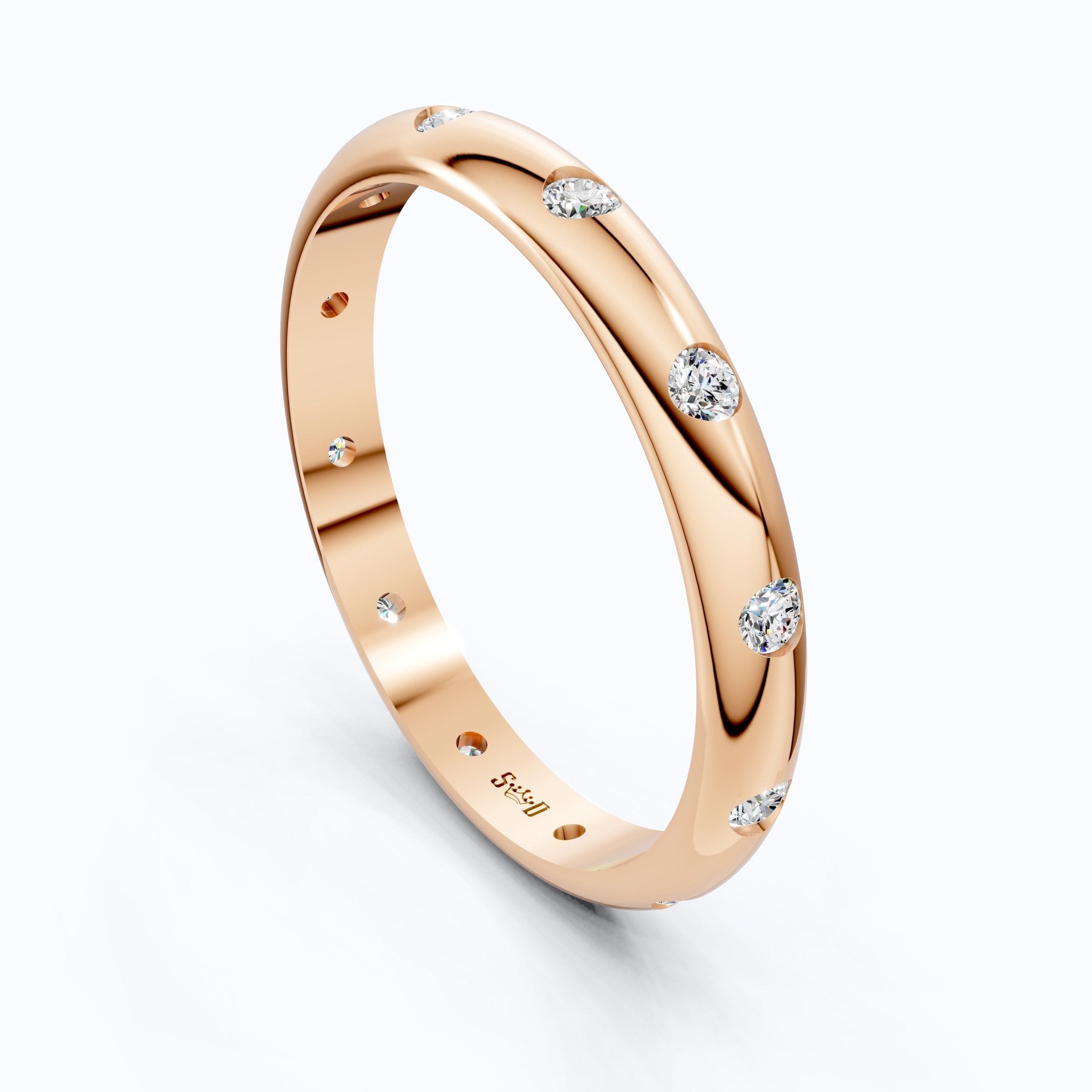 Dainty Diamond Accent Wedding Band in 14K Solid Gold, 0.18 TCW Round Cut Lab Created Diamonds, Anniversary Jewelry, Gift For Her, Simple Band - Shoora Designs