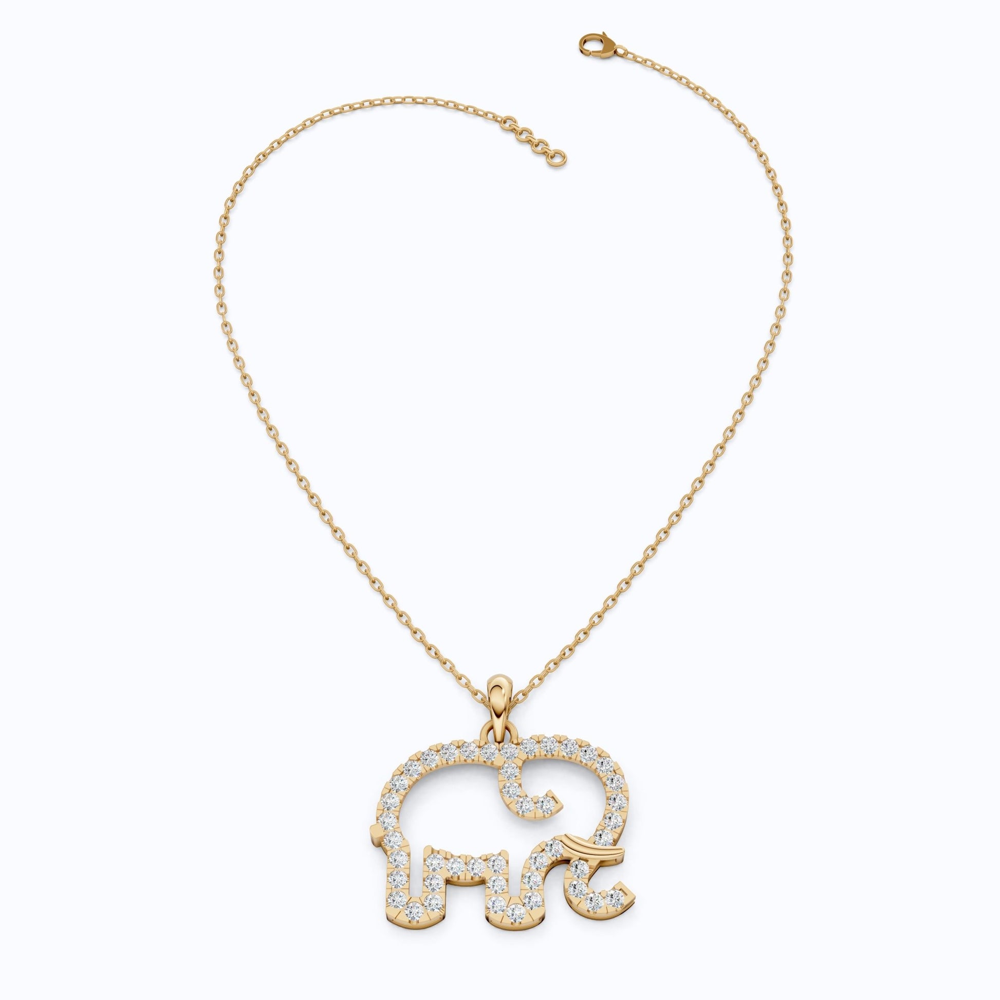 Dainty Elephant Outline Everyday Pendant in Lab Diamond - 14k Solid Gold, Symbol of Strength, Good Luck Jewelry for Her/Him - Shoora Designs