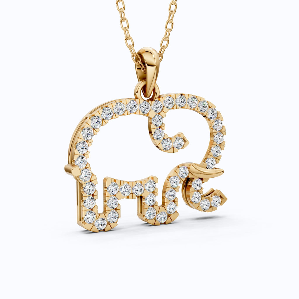 Dainty Elephant Outline Everyday Pendant in Lab Diamond - 14k Solid Gold, Symbol of Strength, Good Luck Jewelry for Her/Him - Shoora Designs