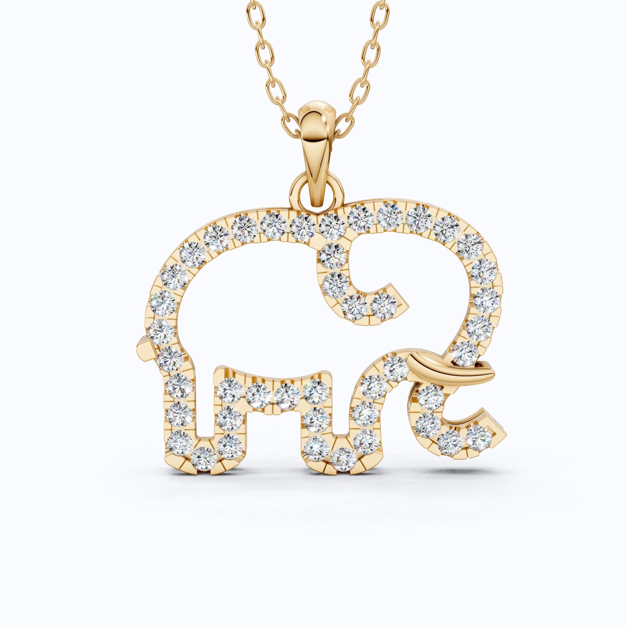 Dainty Elephant Outline Everyday Pendant in Lab Diamond - 14k Solid Gold, Symbol of Strength, Good Luck Jewelry for Her/Him - Shoora Designs
