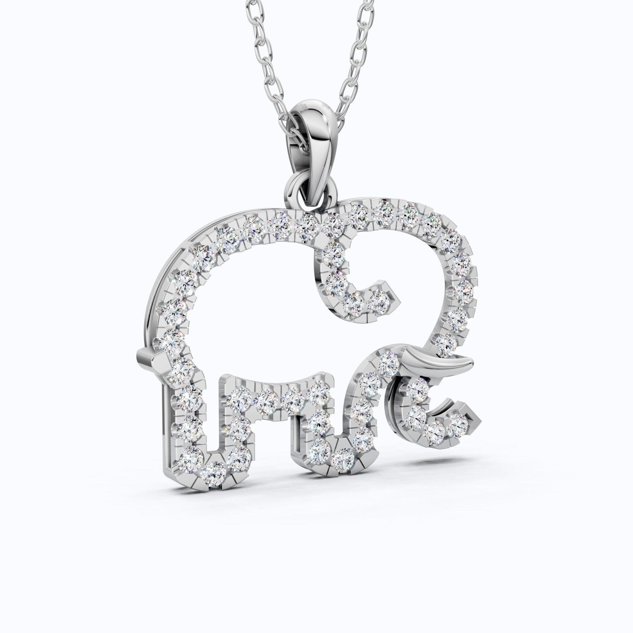 Dainty Elephant Outline Everyday Pendant in Lab Diamond - 14k Solid Gold, Symbol of Strength, Good Luck Jewelry for Her/Him - Shoora Designs
