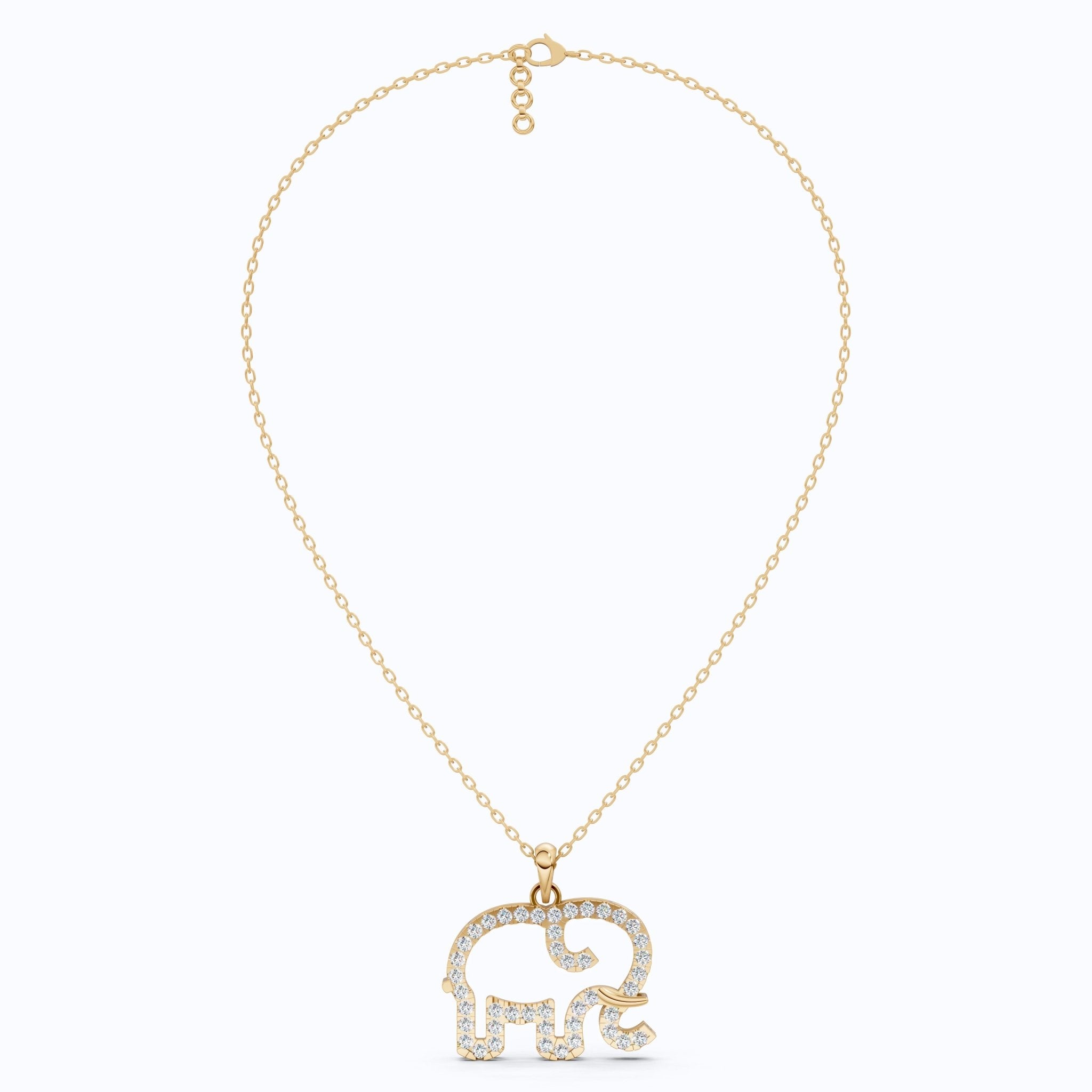 Dainty Elephant Outline Everyday Pendant in Lab Diamond - 14k Solid Gold, Symbol of Strength, Good Luck Jewelry for Her/Him - Shoora Designs