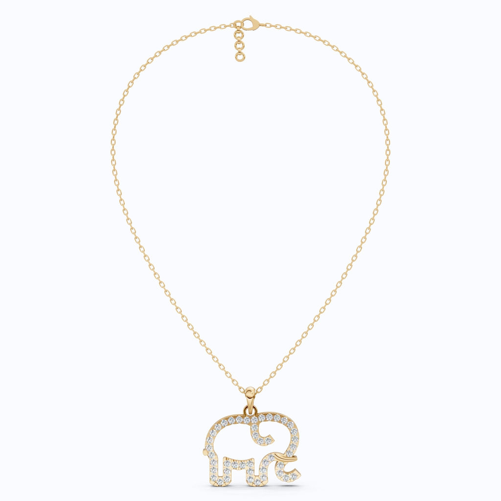 Dainty Elephant Outline Everyday Pendant in Lab Diamond - 14k Solid Gold, Symbol of Strength, Good Luck Jewelry for Her/Him - Shoora Designs