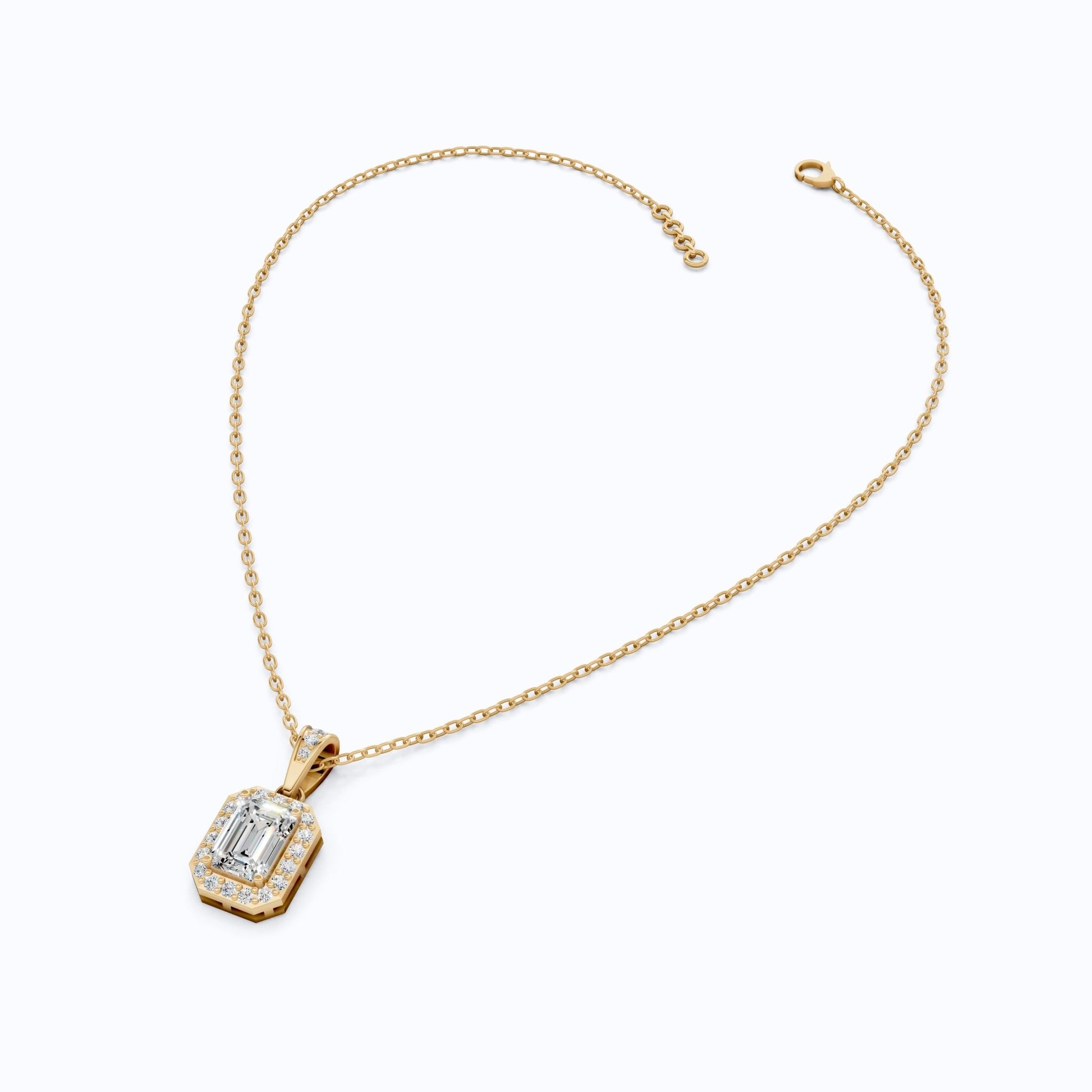 Dainty Emerald Cut Halo Solitaire Wedding Pendant in Lab Diamond – 14k Solid Gold, Anniversary Gift for Her, Everyday Jewelry - Shoora Designs