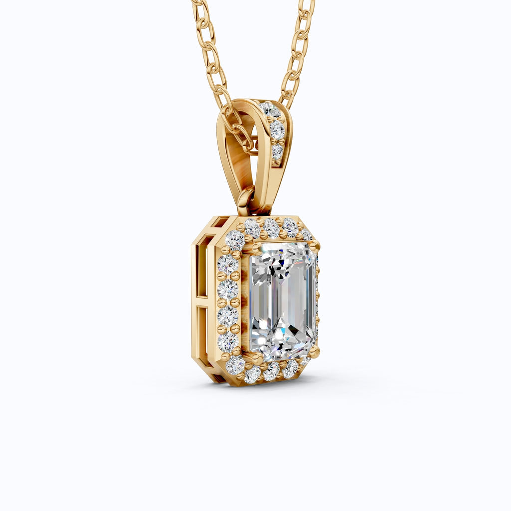 Dainty Emerald Cut Halo Solitaire Wedding Pendant in Lab Diamond – 14k Solid Gold, Anniversary Gift for Her, Everyday Jewelry - Shoora Designs