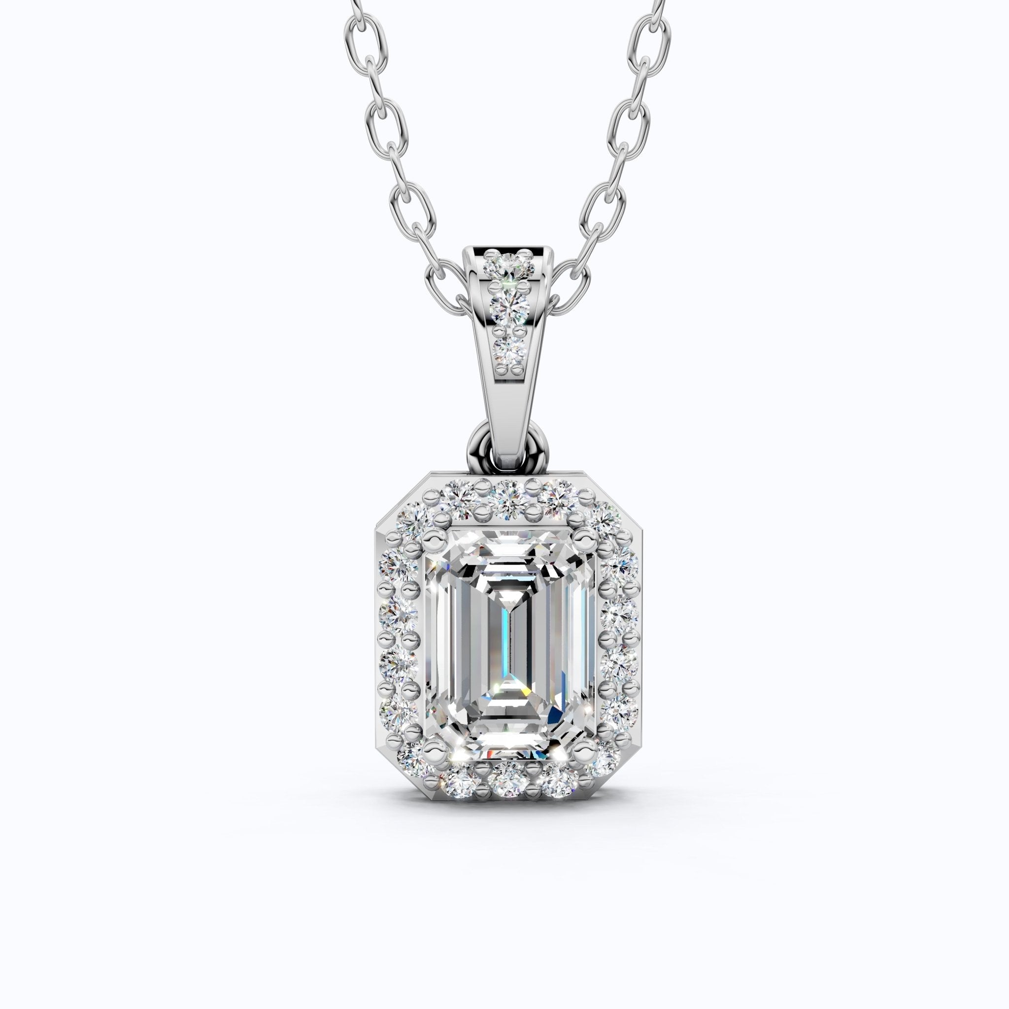Dainty Emerald Cut Halo Solitaire Wedding Pendant in Lab Diamond – 14k Solid Gold, Anniversary Gift for Her, Everyday Jewelry - Shoora Designs