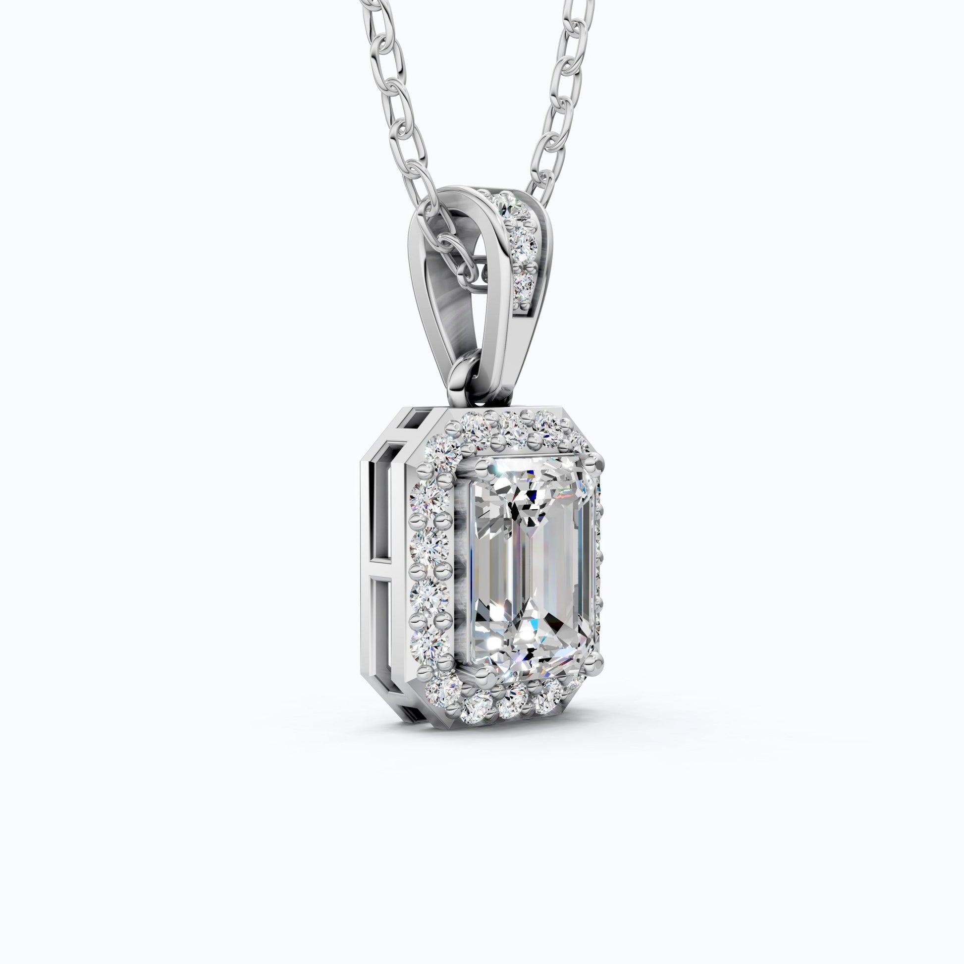 Dainty Emerald Cut Halo Solitaire Wedding Pendant in Lab Diamond – 14k Solid Gold, Anniversary Gift for Her, Everyday Jewelry - Shoora Designs