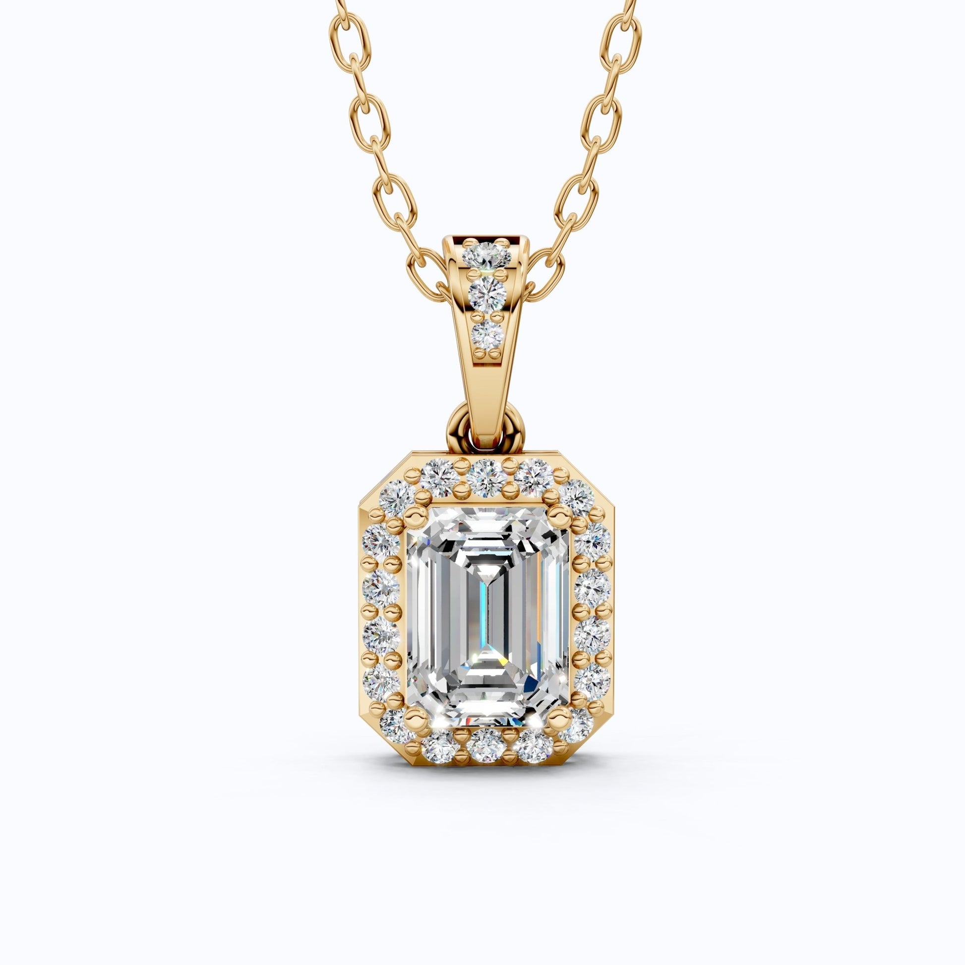 Dainty Emerald Cut Halo Solitaire Wedding Pendant in Lab Diamond – 14k Solid Gold, Anniversary Gift for Her, Everyday Jewelry - Shoora Designs