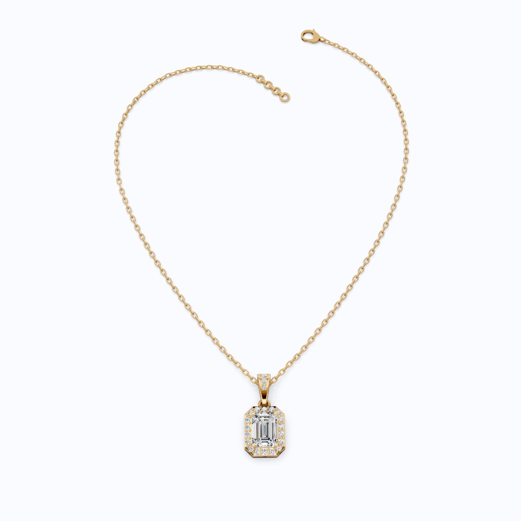 Dainty Emerald Cut Halo Solitaire Wedding Pendant in Lab Diamond – 14k Solid Gold, Anniversary Gift for Her, Everyday Jewelry - Shoora Designs