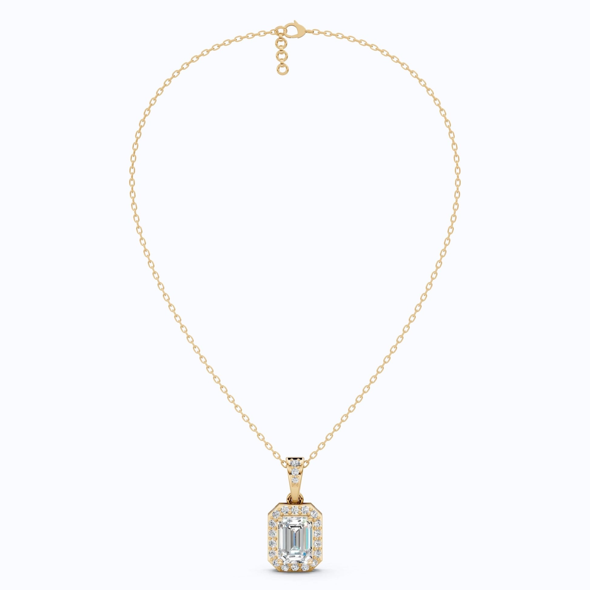 Dainty Emerald Cut Halo Solitaire Wedding Pendant in Lab Diamond – 14k Solid Gold, Anniversary Gift for Her, Everyday Jewelry - Shoora Designs