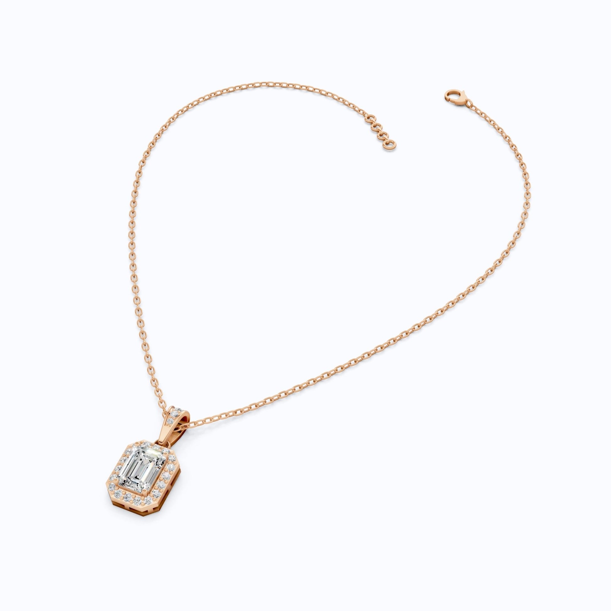 Dainty Emerald Cut Halo Solitaire Wedding Pendant in Lab Diamond – 14k Solid Gold, Anniversary Gift for Her, Everyday Jewelry - Shoora Designs