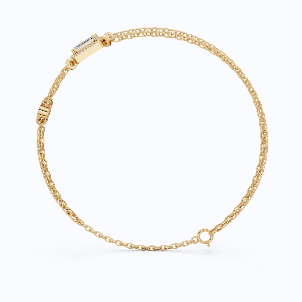 Dainty Emerald Halo Double Chain Bracelet in 14k Solid Gold, 0.75 CT Emerald Cut Lab Grown Diamond, Everyday Bracelet, Wedding Gift for Her - Shoora Designs