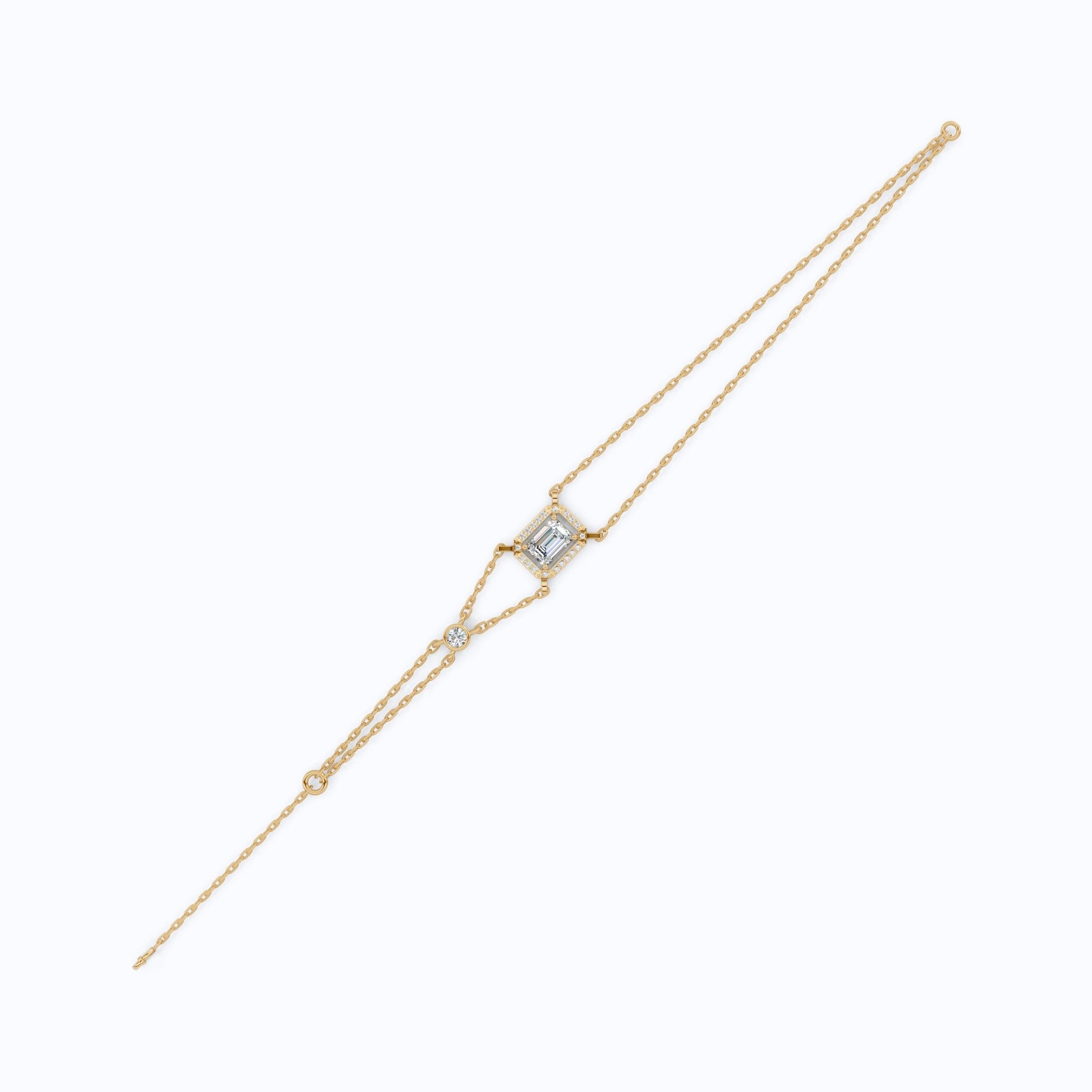 Dainty Emerald Halo Double Chain Bracelet in 14k Solid Gold, 0.75 CT Emerald Cut Lab Grown Diamond, Everyday Bracelet, Wedding Gift for Her - Shoora Designs