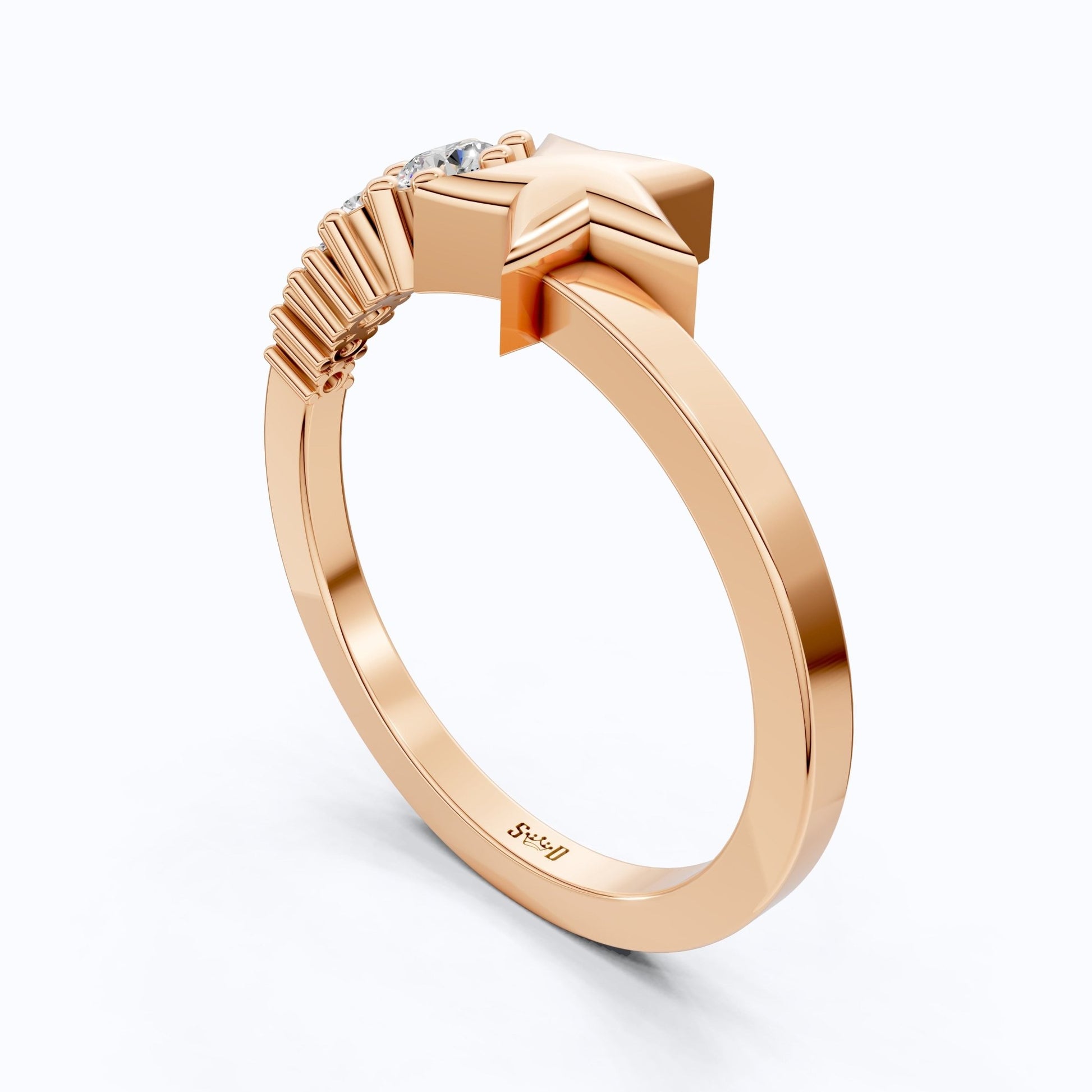 Dainty Five Star Antique Engagement Ring in 14K Solid Gold, 0.16 TCW Round Cut Lab Created Diamonds, Minimalist Promise Ring, Fashion Jewelry - Shoora Designs