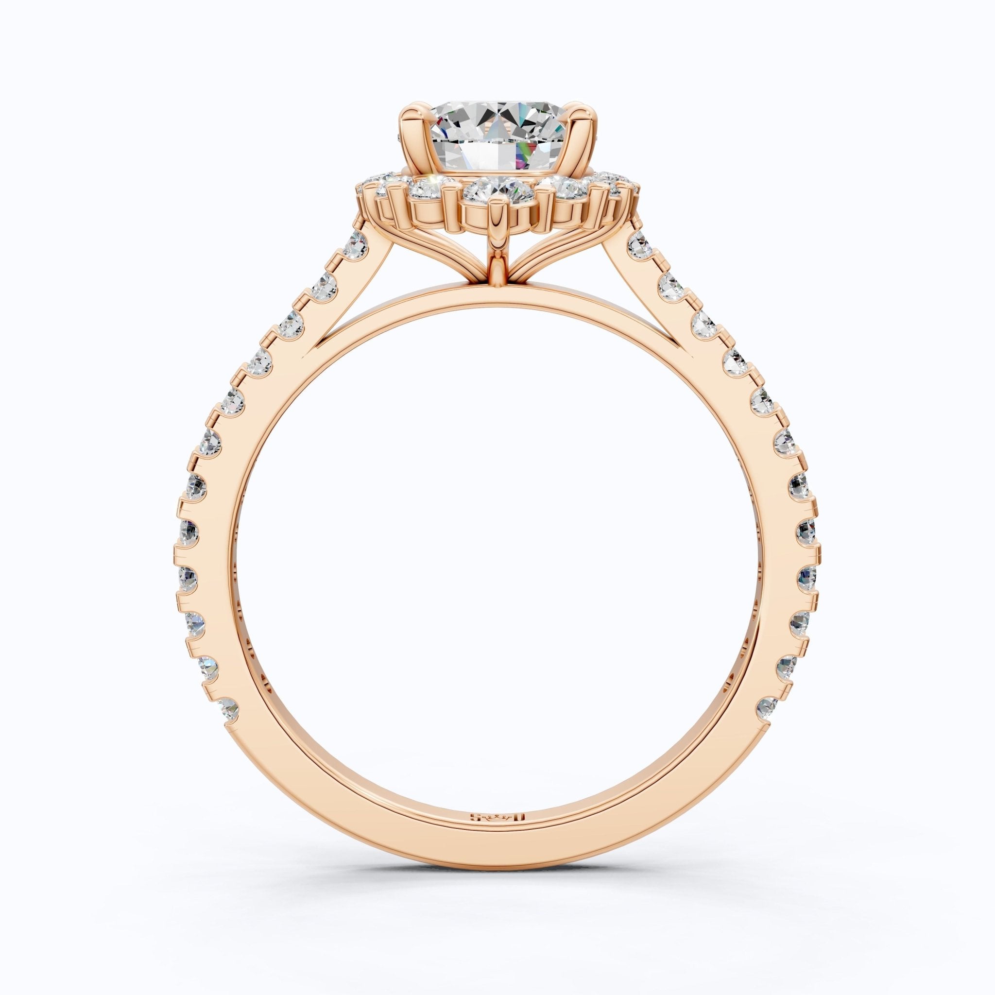 Dainty Floral Diamond Halo Pave Engagement Ring in 14K Solid Gold, 1.00 CT Round Cut Lab Diamond, Handmade Bridal Jewelry, Anniversary Gift for Her - Shoora Designs