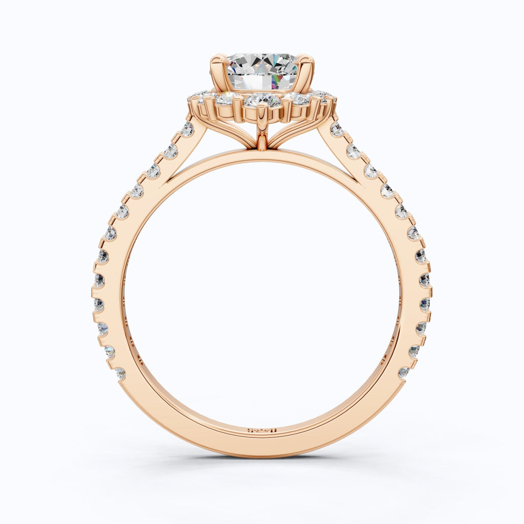 Dainty Floral Diamond Halo Pave Engagement Ring in 14K Solid Gold, 1.00 CT Round Cut Lab Diamond, Handmade Bridal Jewelry, Anniversary Gift for Her - Shoora Designs