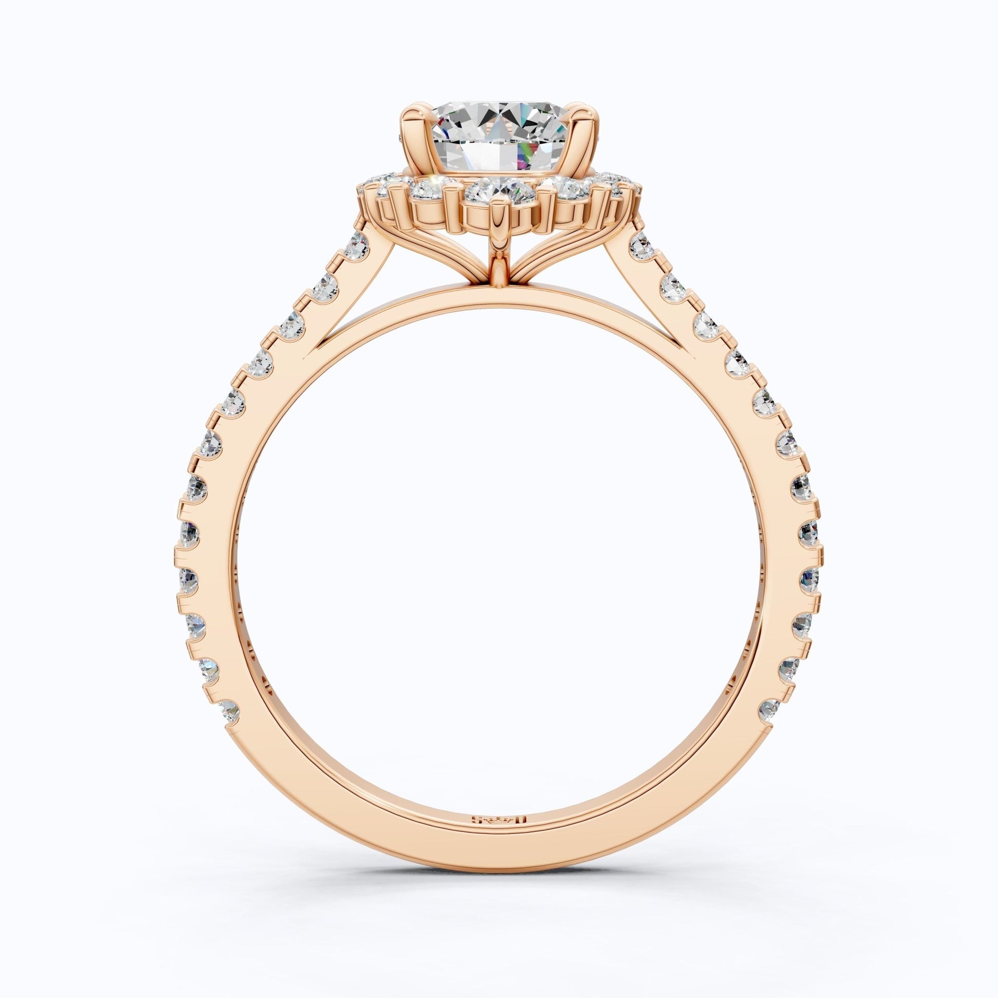 Dainty Floral Diamond Halo Pave Engagement Ring in 14K Solid Gold, 1.00 CT Round Cut Lab Diamond, Handmade Bridal Jewelry, Anniversary Gift for Her - Shoora Designs