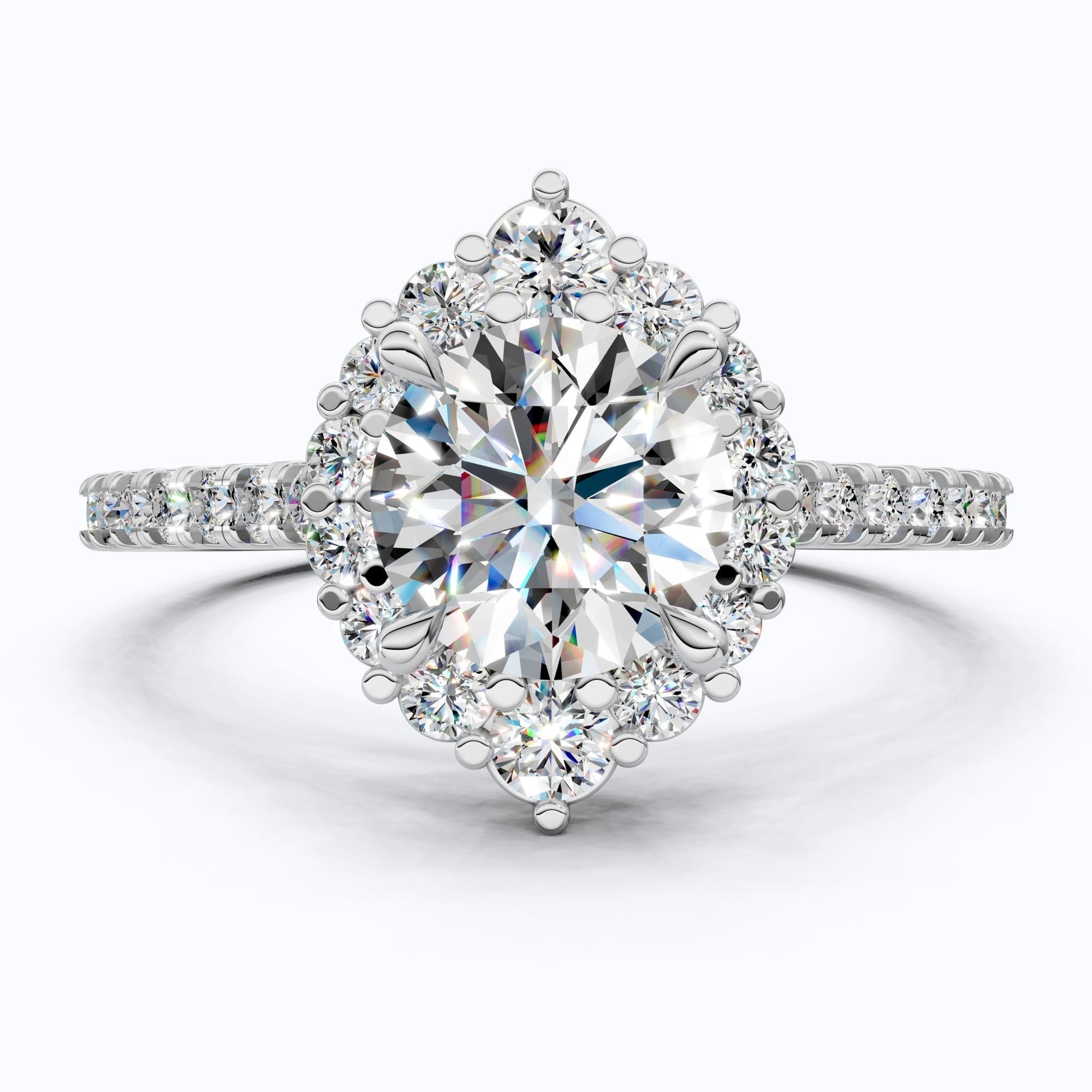 Dainty Floral Diamond Halo Pave Engagement Ring in 14K Solid Gold, 1.00 CT Round Cut Lab Diamond, Handmade Bridal Jewelry, Anniversary Gift for Her - Shoora Designs