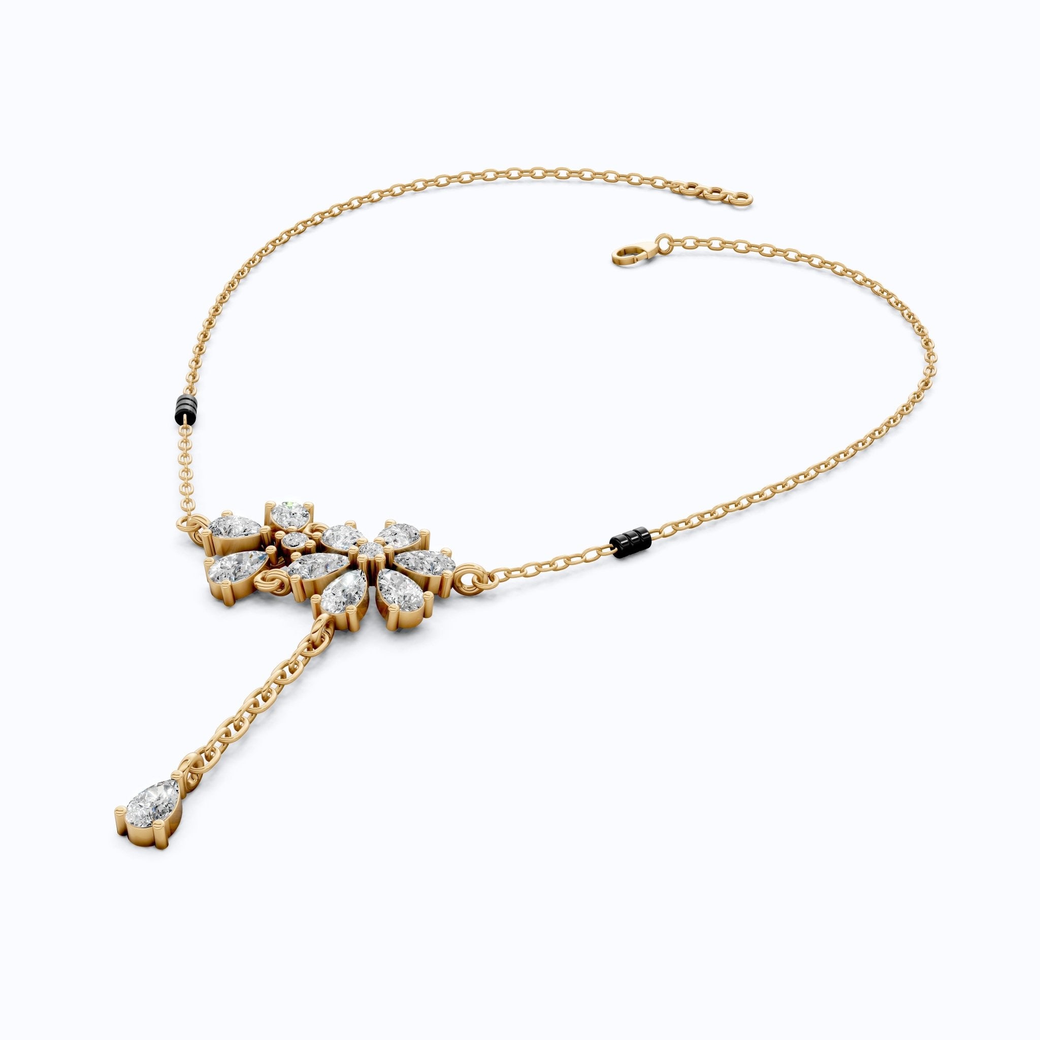 Dainty Floral Drop Tanmaniya Mangalsutra in 14K Solid Gold, 2.50 TCW Pear Cut Lab Created Diamonds, Wedding Gift for Her, Bridal Pendant Necklace - Shoora Designs
