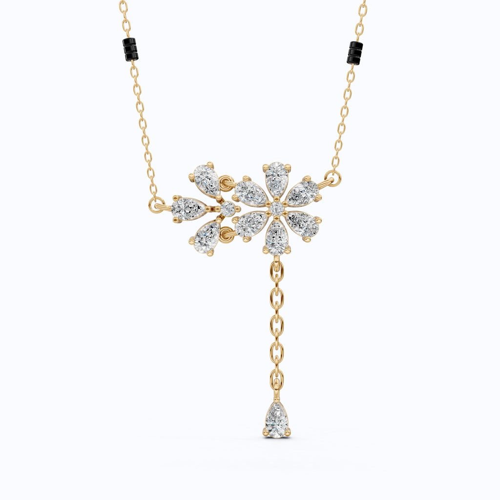 Dainty Floral Drop Tanmaniya Mangalsutra in 14K Solid Gold, 2.50 TCW Pear Cut Lab Created Diamonds, Wedding Gift for Her, Bridal Pendant Necklace - Shoora Designs