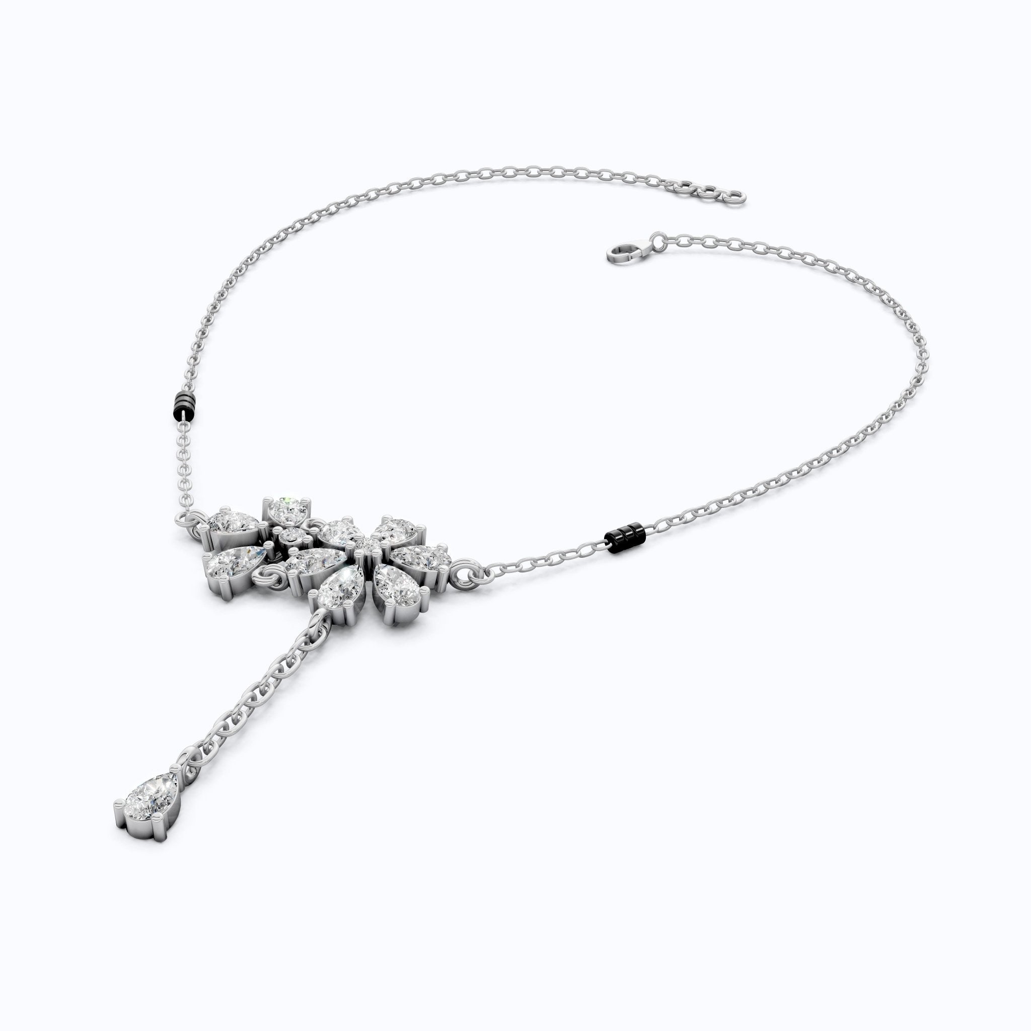 Dainty Floral Drop Tanmaniya Mangalsutra in 14K Solid Gold, 2.50 TCW Pear Cut Lab Created Diamonds, Wedding Gift for Her, Bridal Pendant Necklace - Shoora Designs