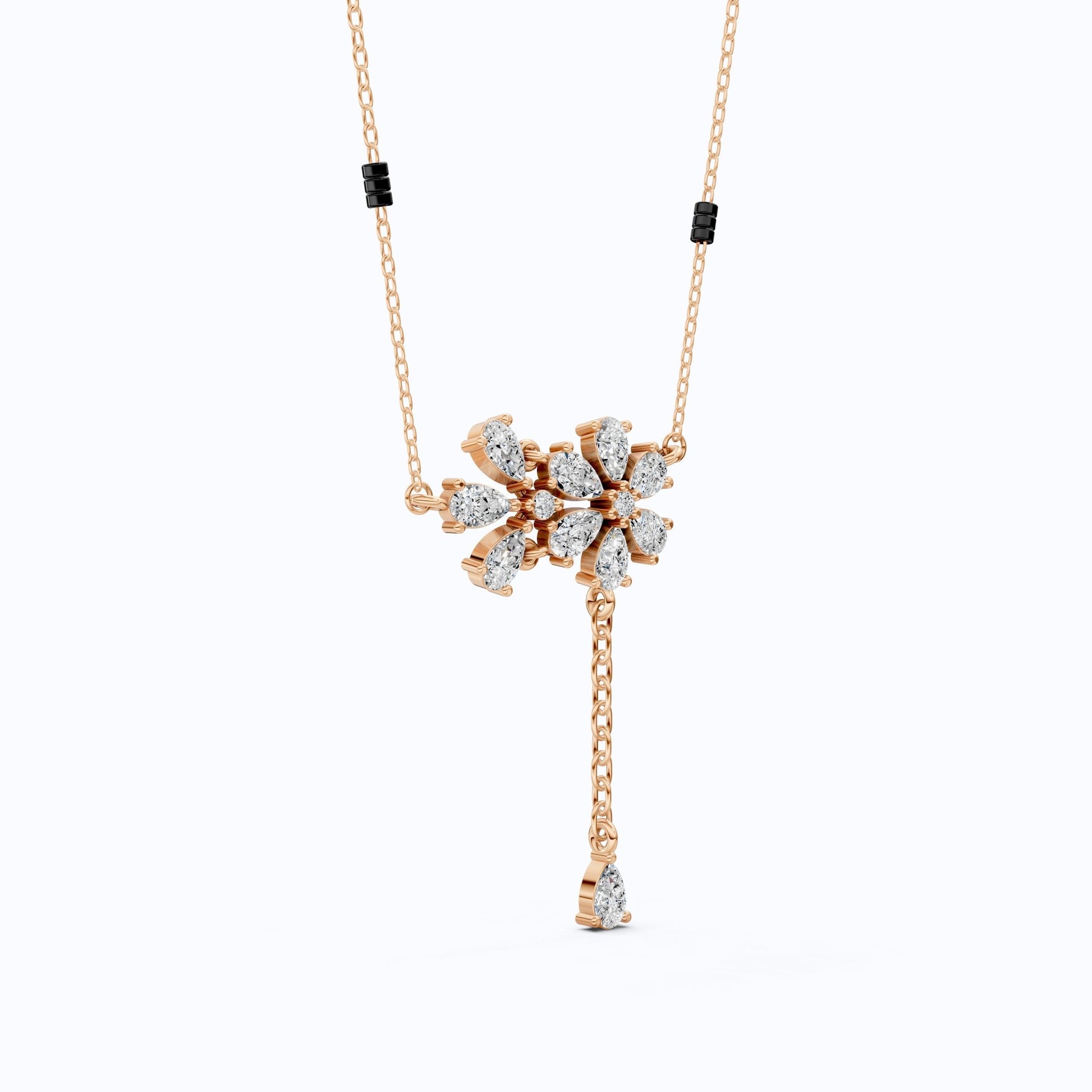 Dainty Floral Drop Tanmaniya Mangalsutra in 14K Solid Gold, 2.50 TCW Pear Cut Lab Created Diamonds, Wedding Gift for Her, Bridal Pendant Necklace - Shoora Designs